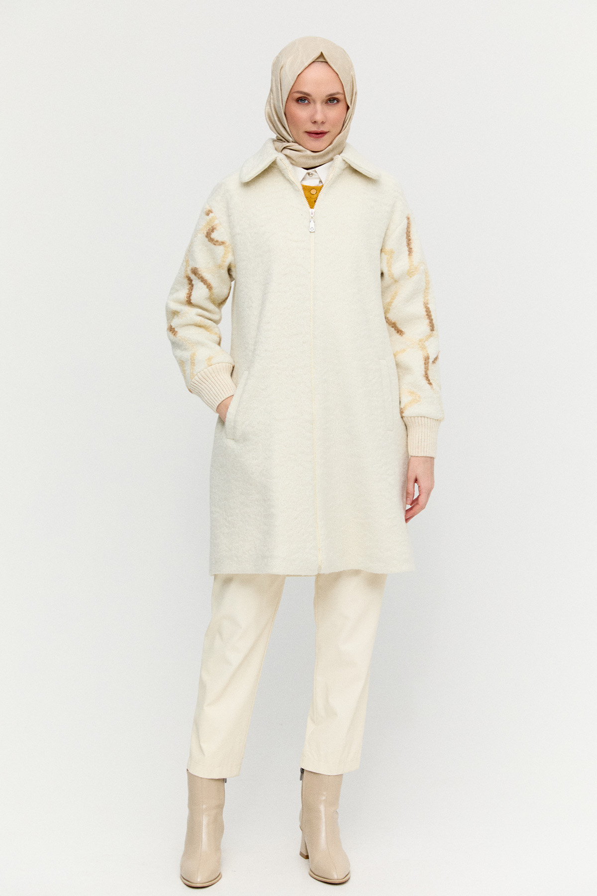 Ribanalı Fermuarlı Kaban, Tesettür Giyim