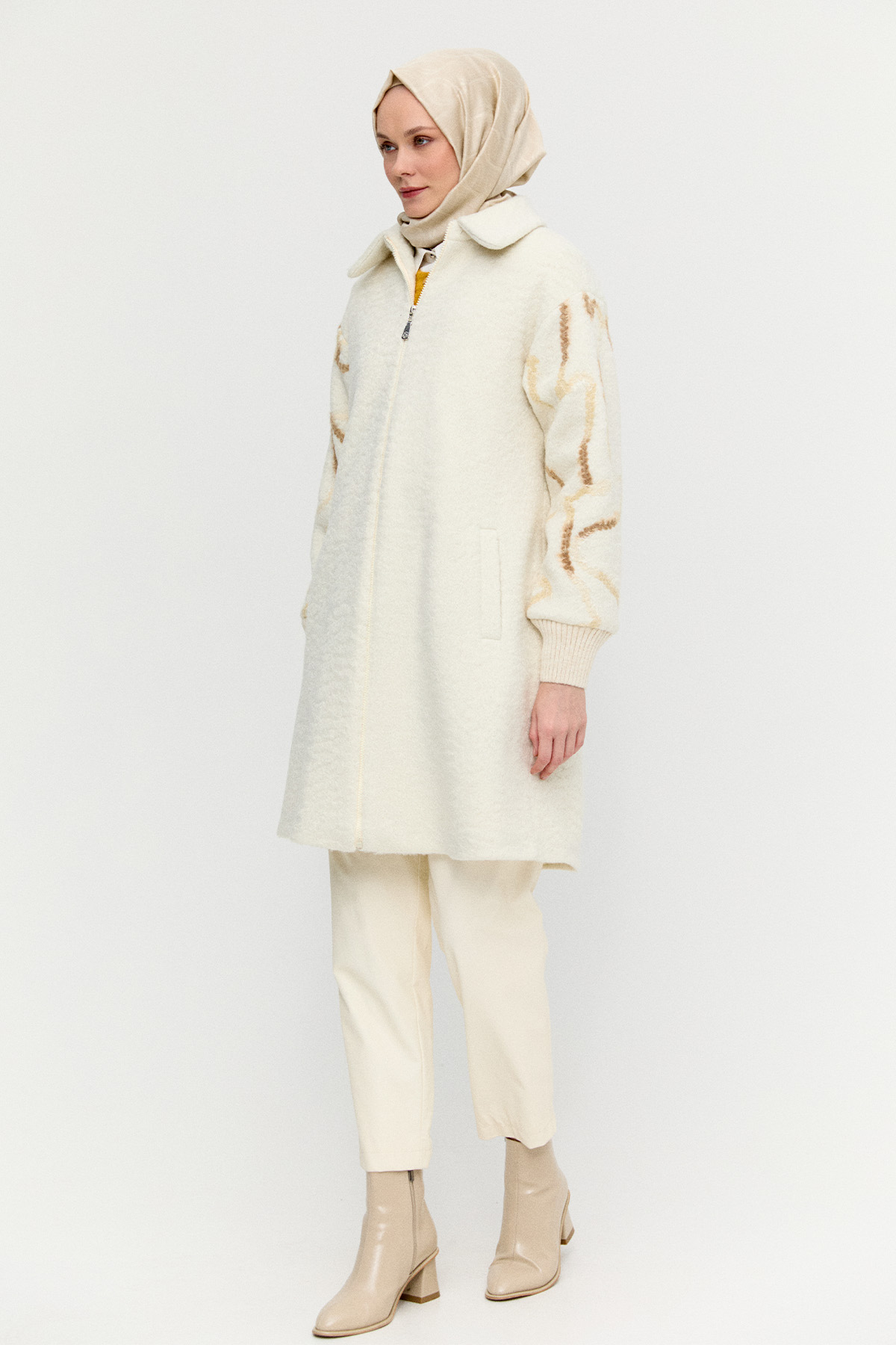 Ribanalı Fermuarlı Kaban, Tesettür Giyim