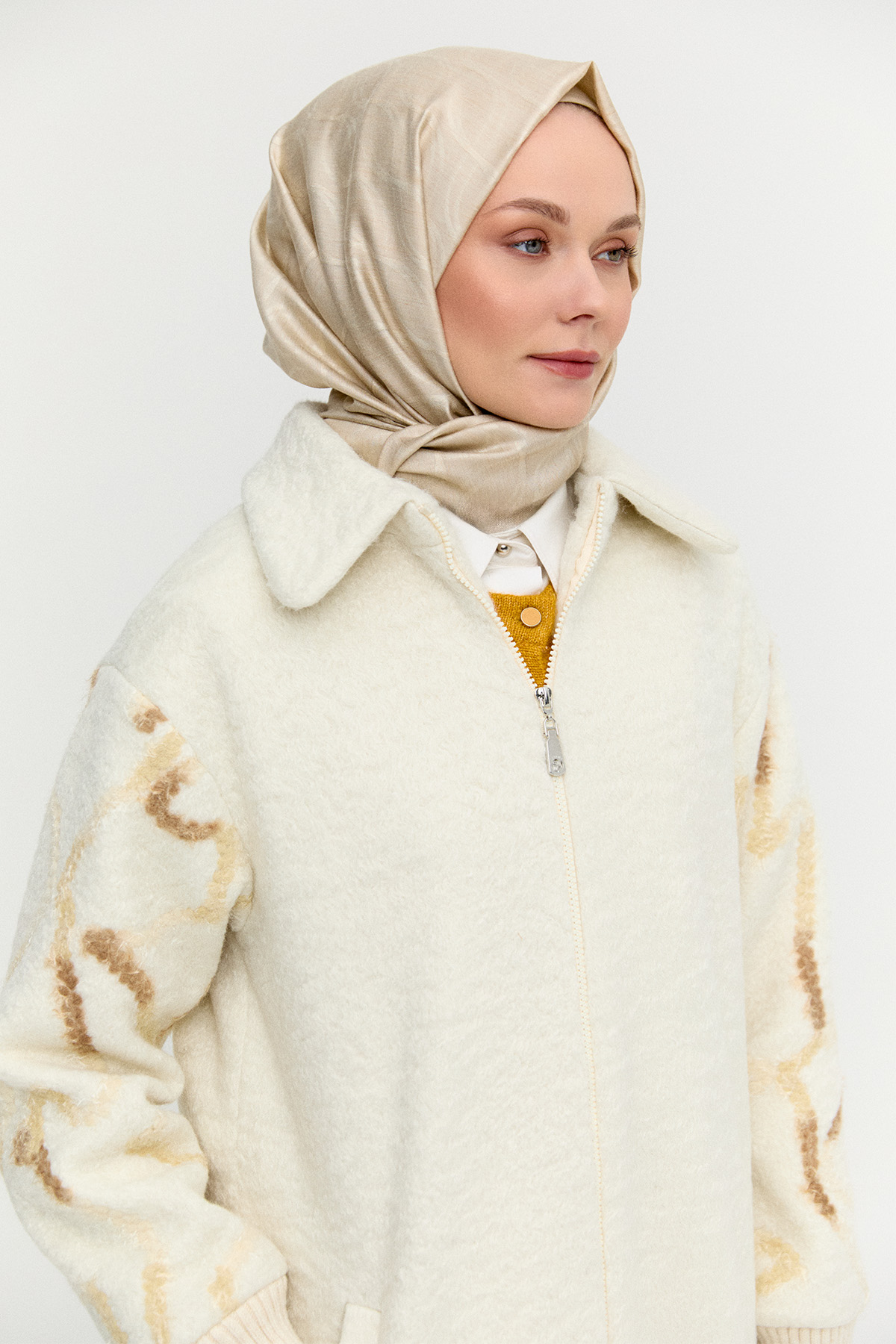 Ribanalı Fermuarlı Kaban, Tesettür Giyim