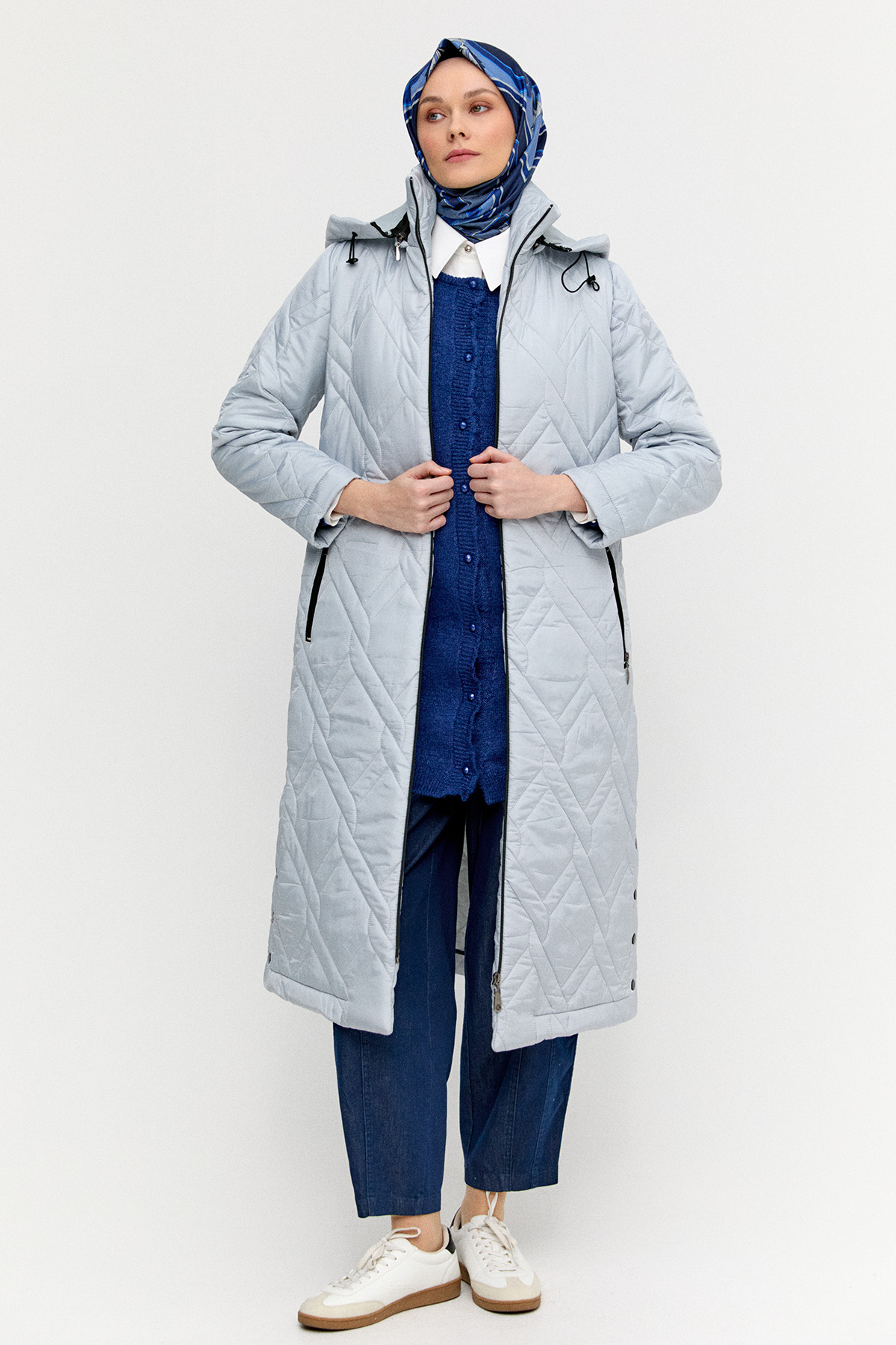 Çıt Detaylı Kapitone Kaban, Tesettür Giyim