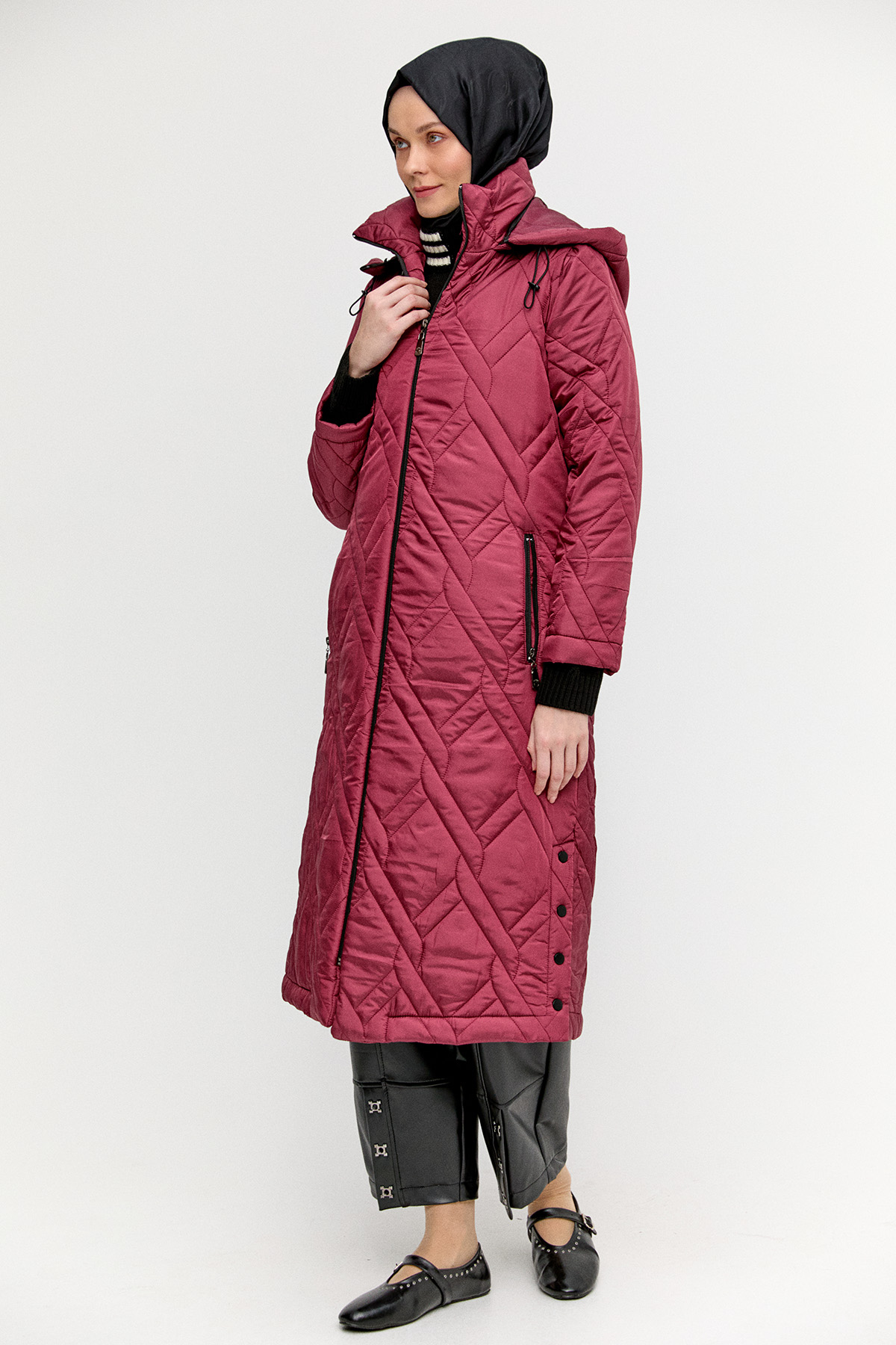 Çıt Detaylı Kapitone Kaban, Tesettür Giyim