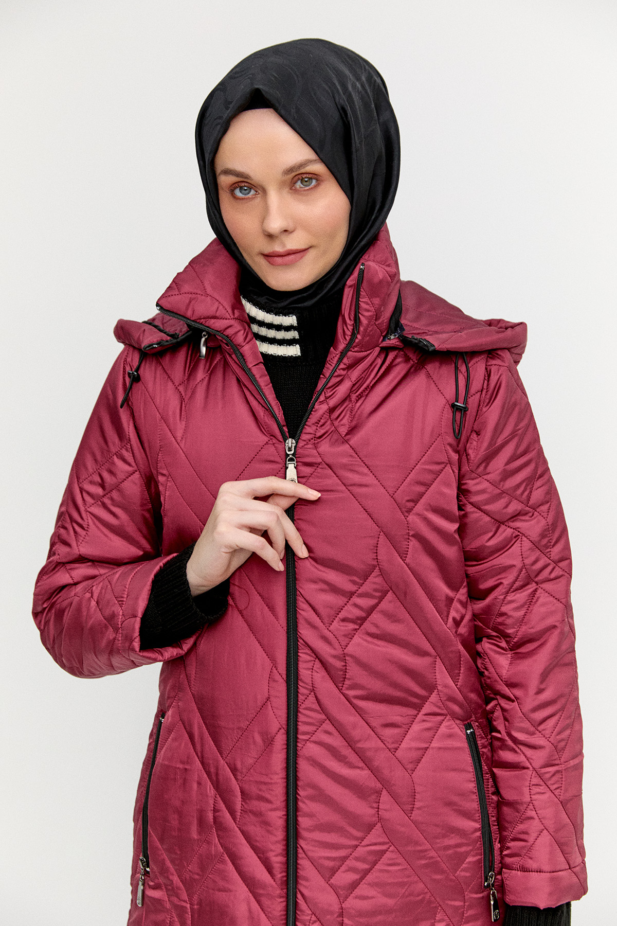 Çıt Detaylı Kapitone Kaban, Tesettür Giyim