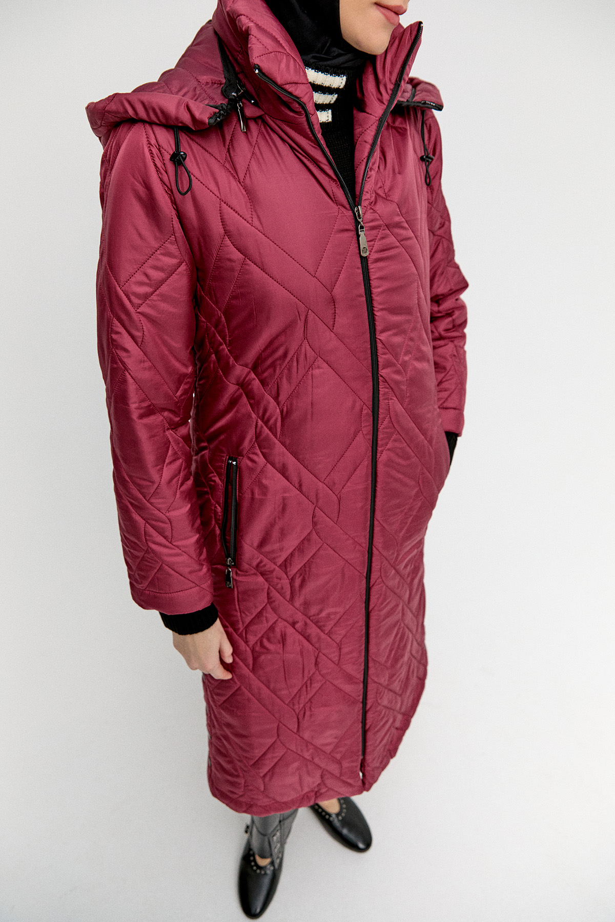 Çıt Detaylı Kapitone Kaban, Tesettür Giyim