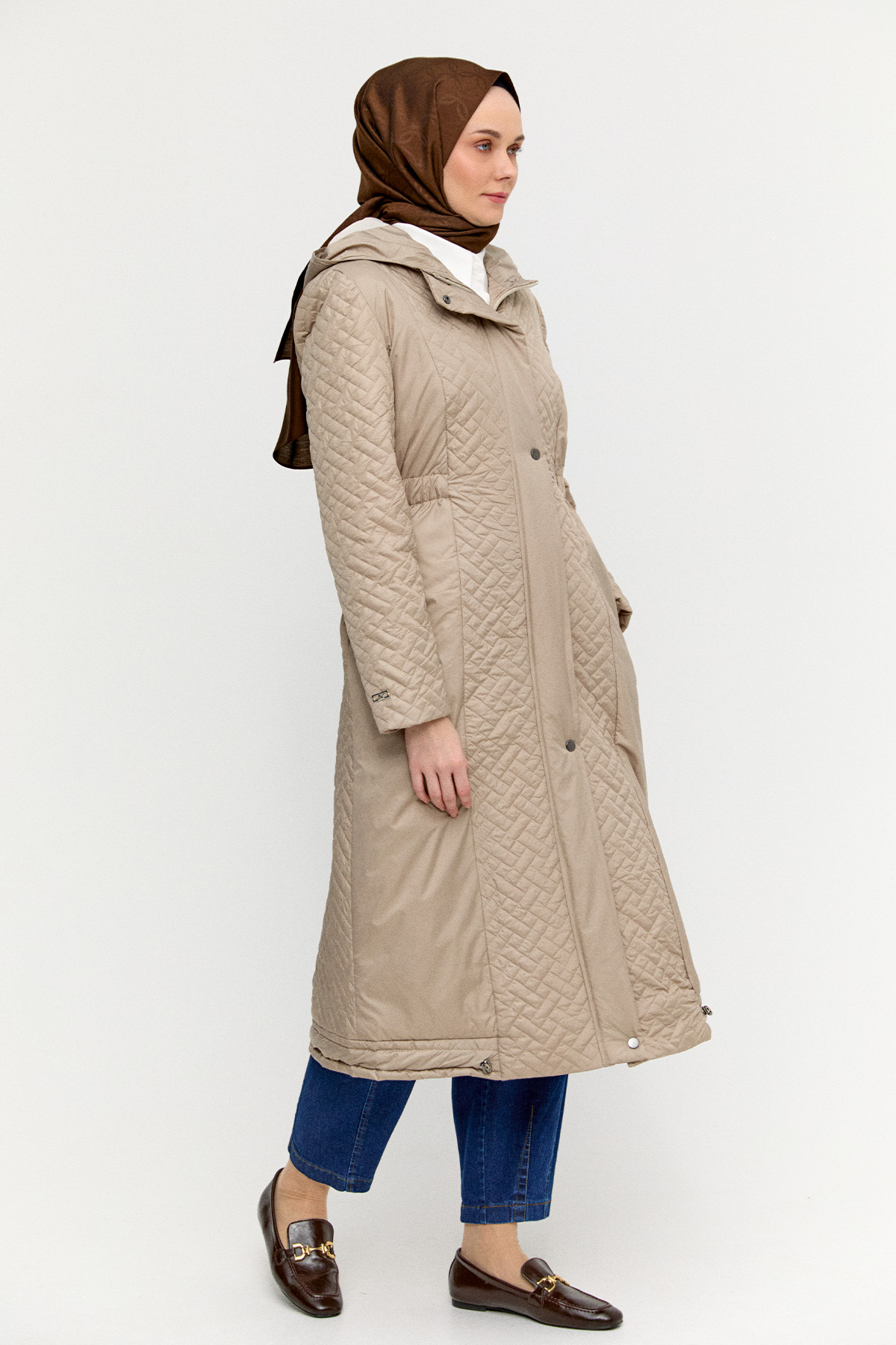 Kapüşonlu Kapitone Kaban, Tesettür Giyim