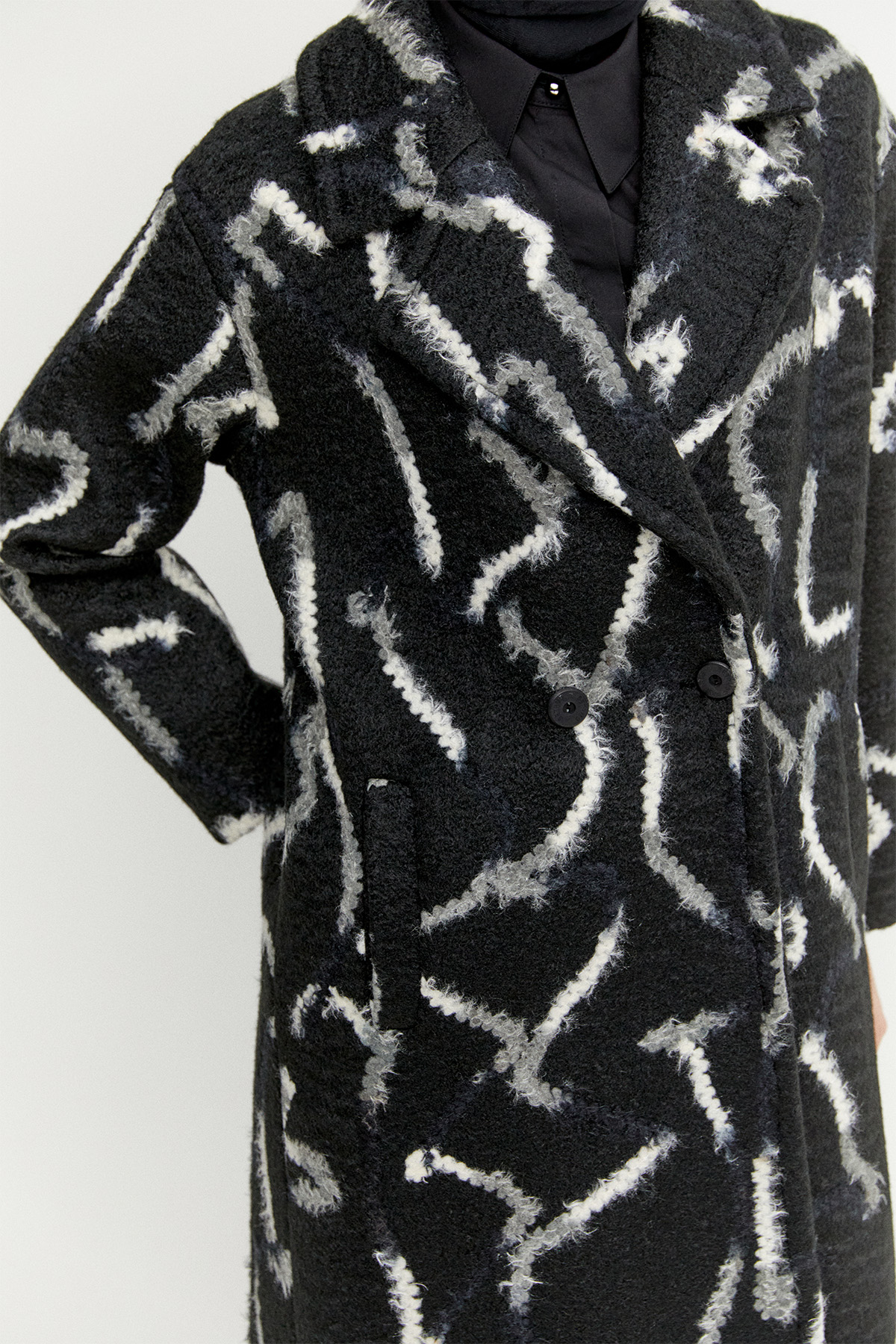 Desenli Oversize Kruvaze Kaban, Tesettür Giyim