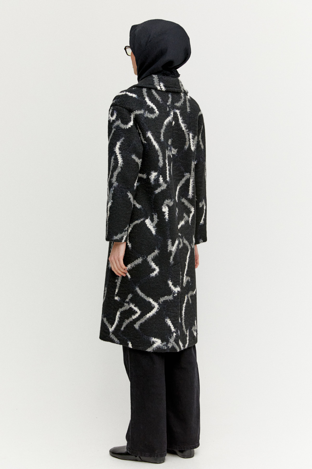 Desenli Oversize Kruvaze Kaban, Tesettür Giyim