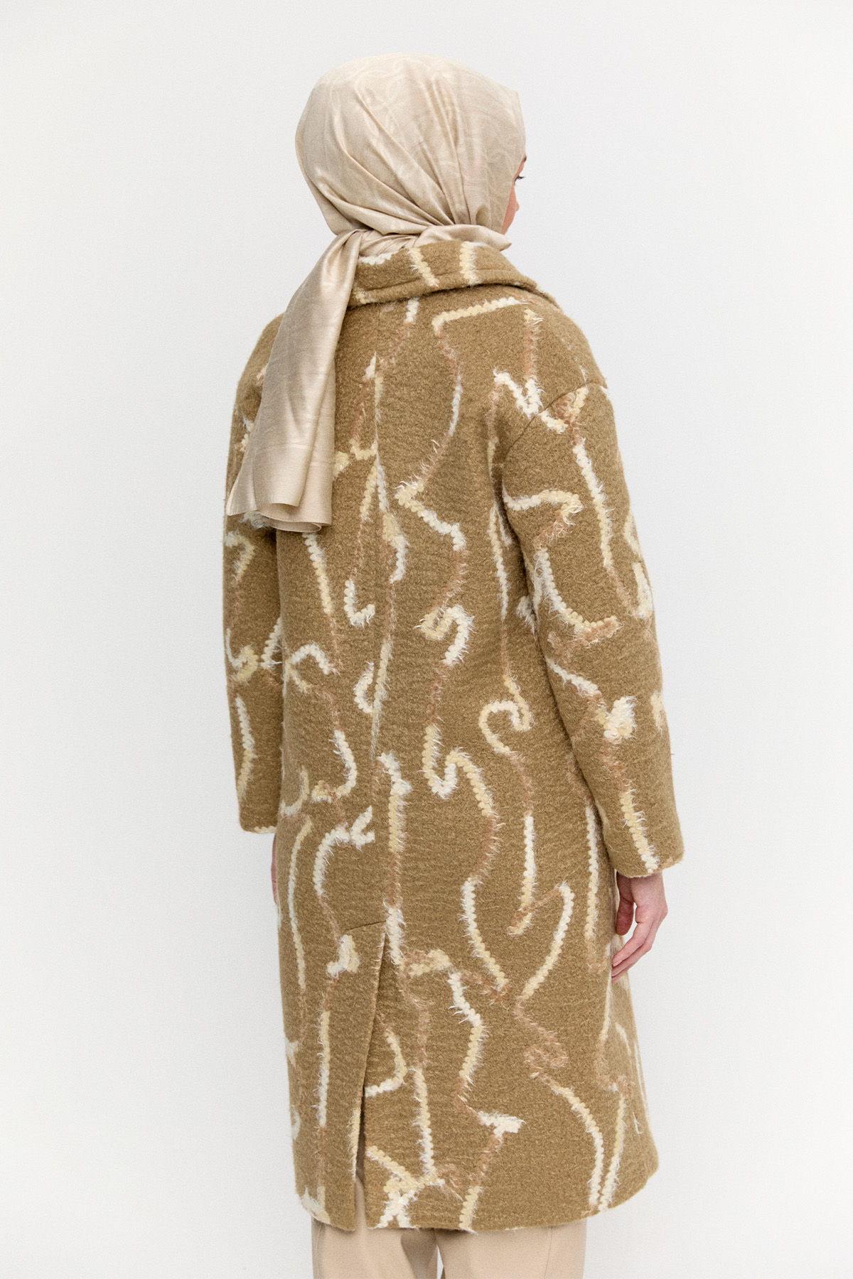 Desenli Oversize Kruvaze Kaban, Tesettür Giyim