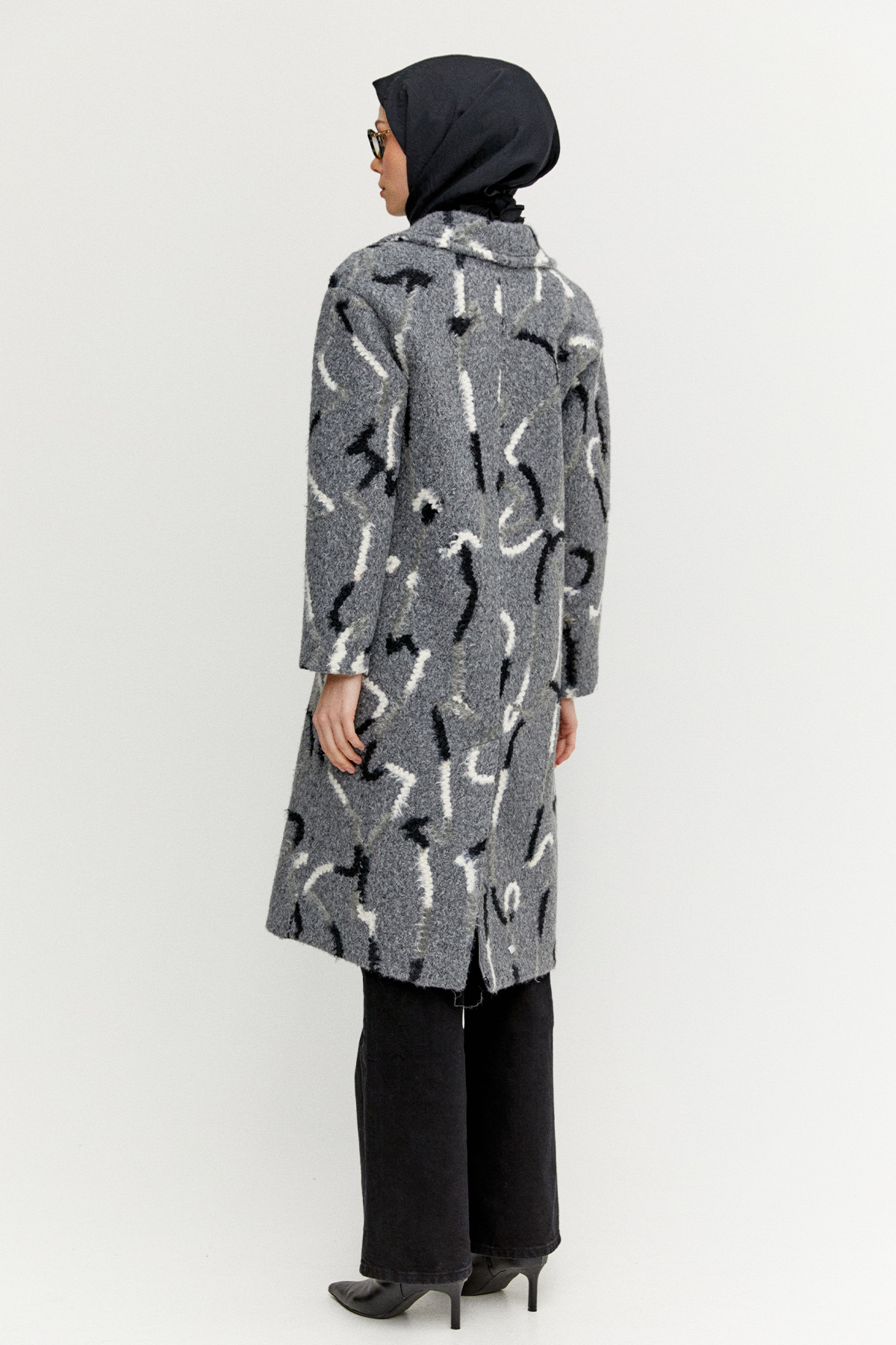 Desenli Oversize Kruvaze Kaban, Tesettür Giyim