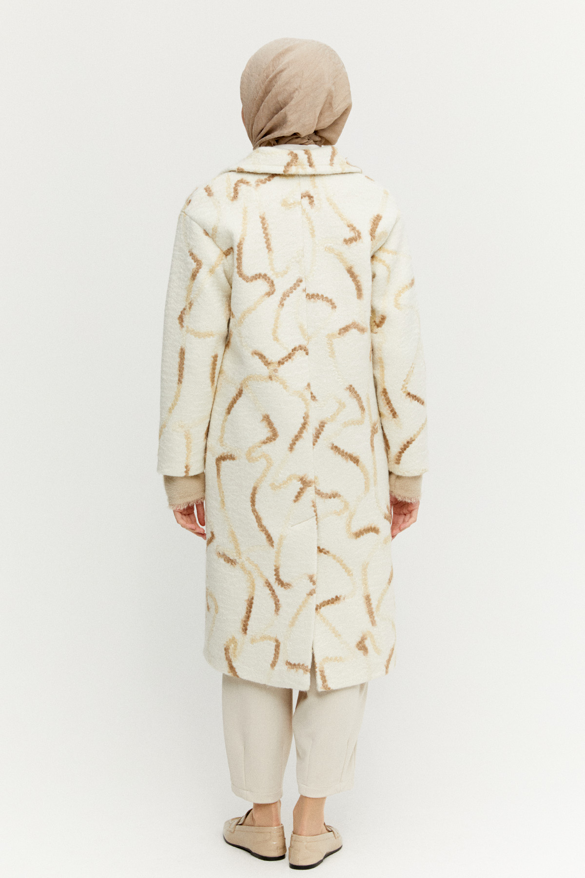 Desenli Oversize Kruvaze Kaban, Tesettür Giyim