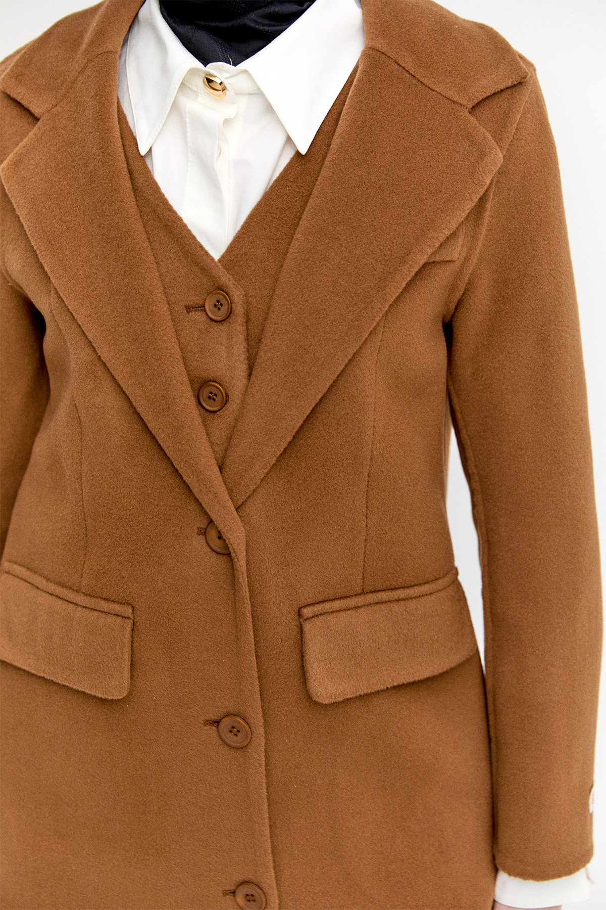 Yelekli Yün Premium Kaban, Tesettür Giyim