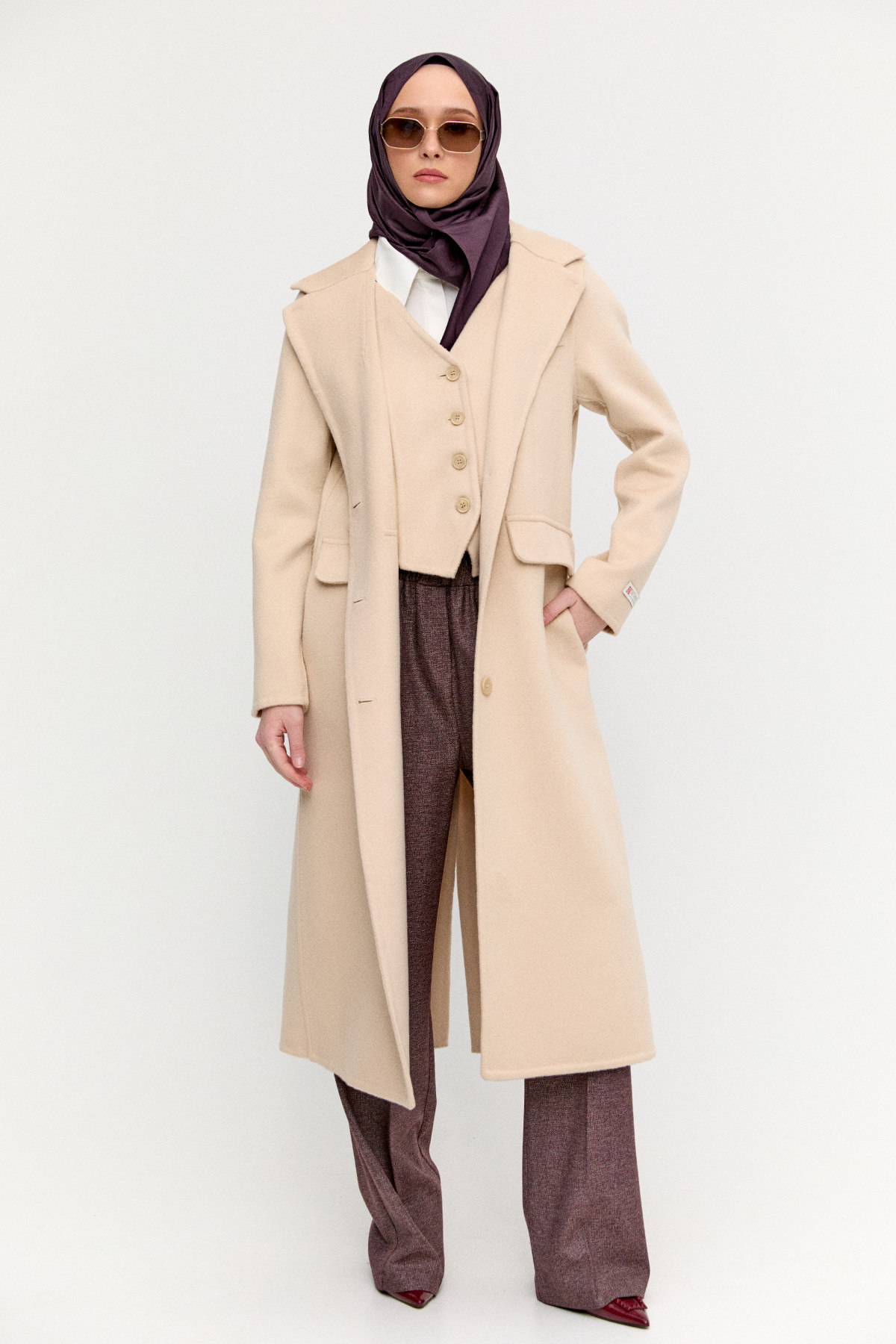 Yelekli Yün Premium Kaban, Tesettür Giyim
