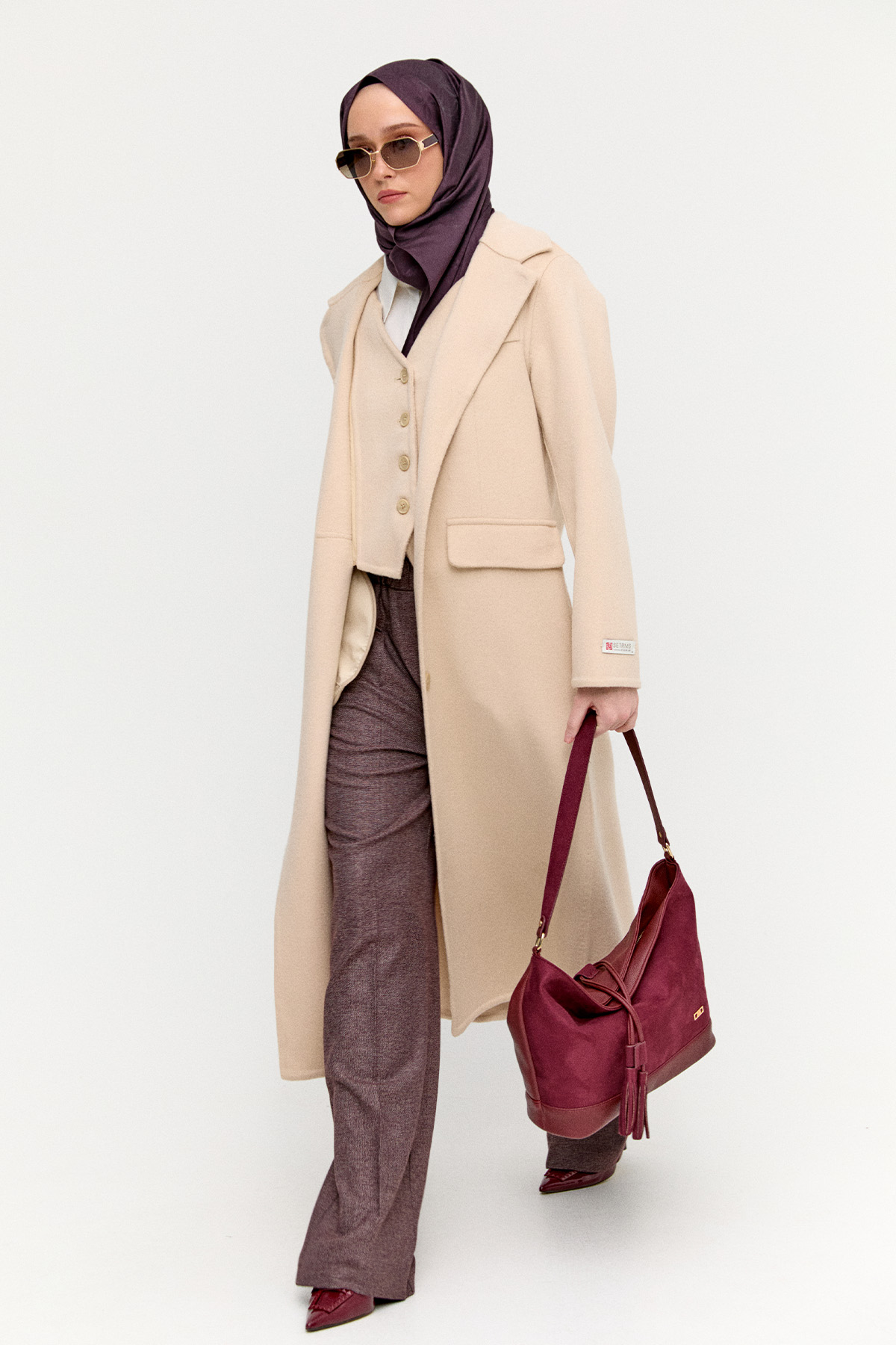 Yelekli Yün Premium Kaban, Tesettür Giyim