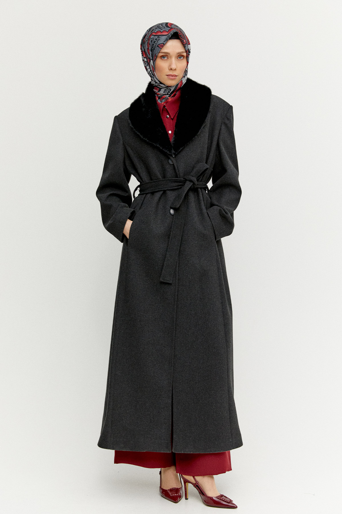 Kuşaklı Büyük Beden Manto, Tesettür Giyim