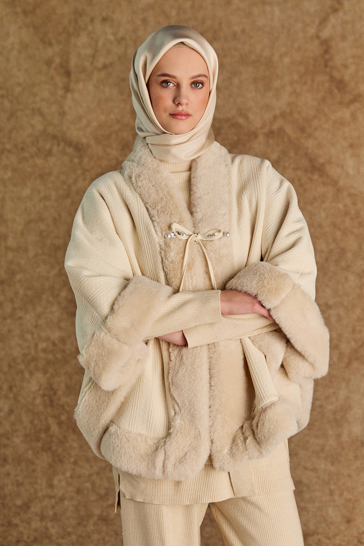 Suni Kürk Kombinli Pelerin