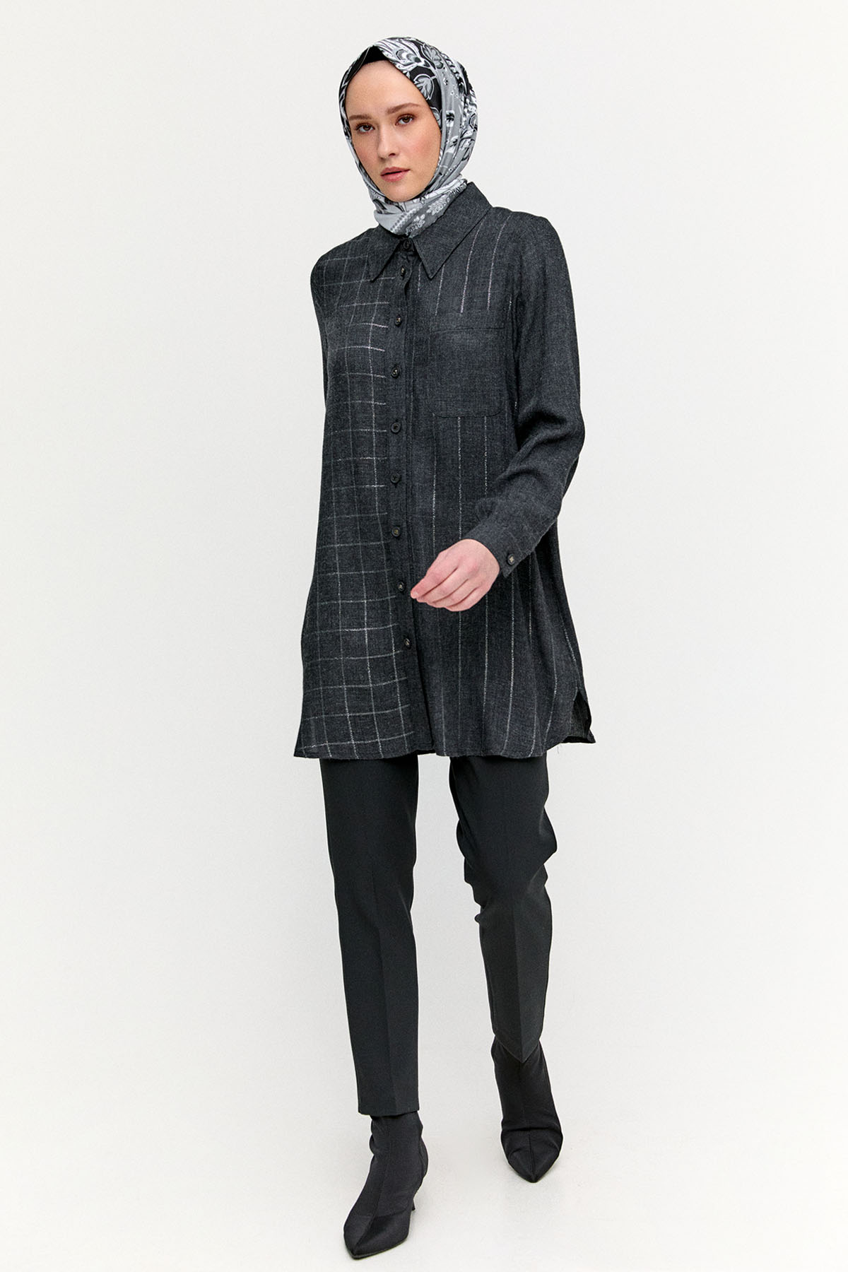 Yüksek Bel Dar Paça Şık Kumaş Pantolon, Tesettür Giyim