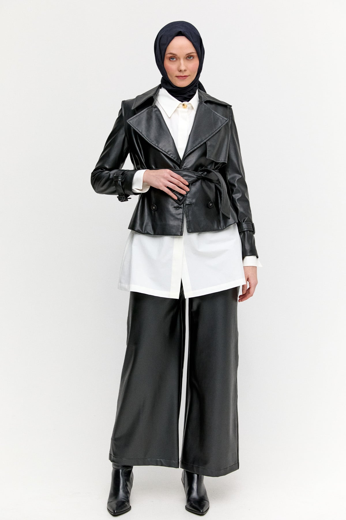 Suni Deri Geniş Paça Pantolon, Tesettür Giyim
