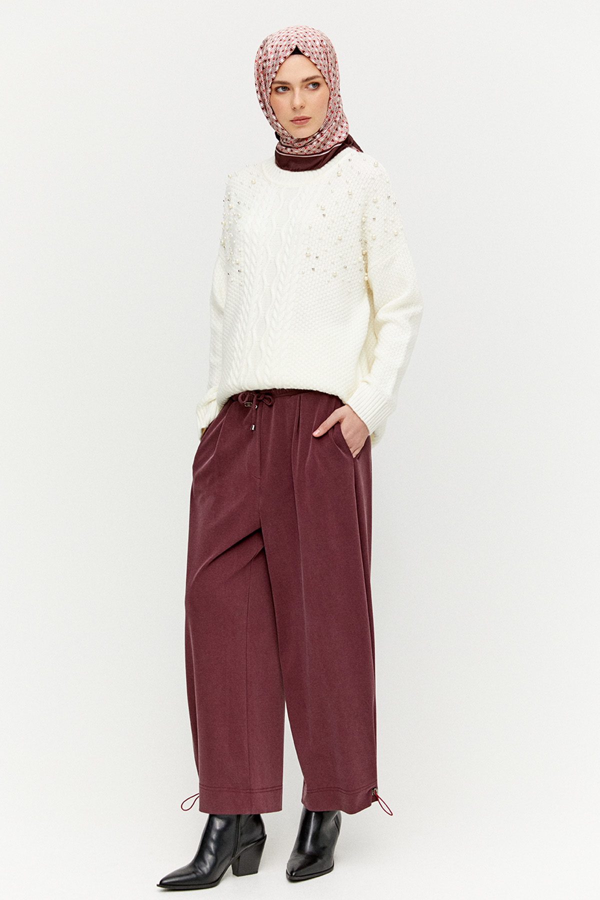 Stoper Detaylı Rahat Kesim Pantolon