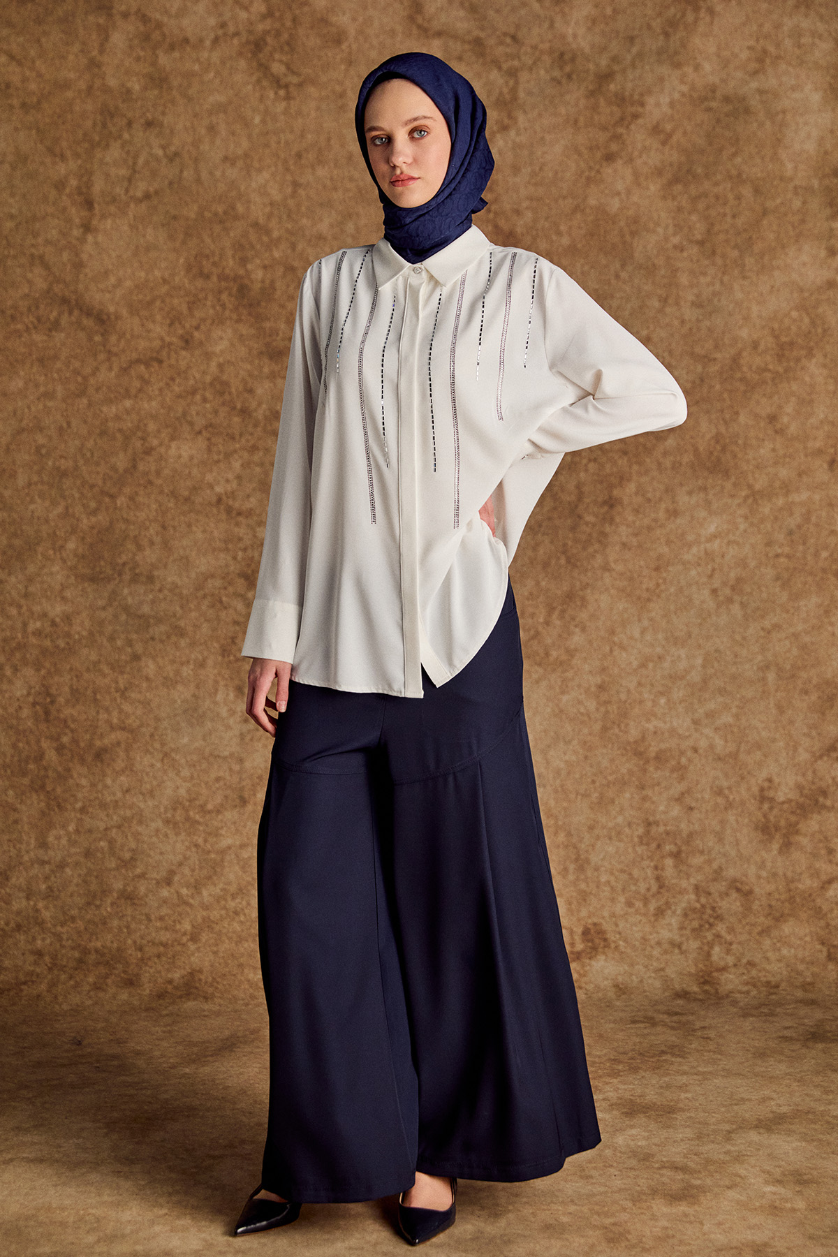 Geniş Paça Robalı Krep Pantolon