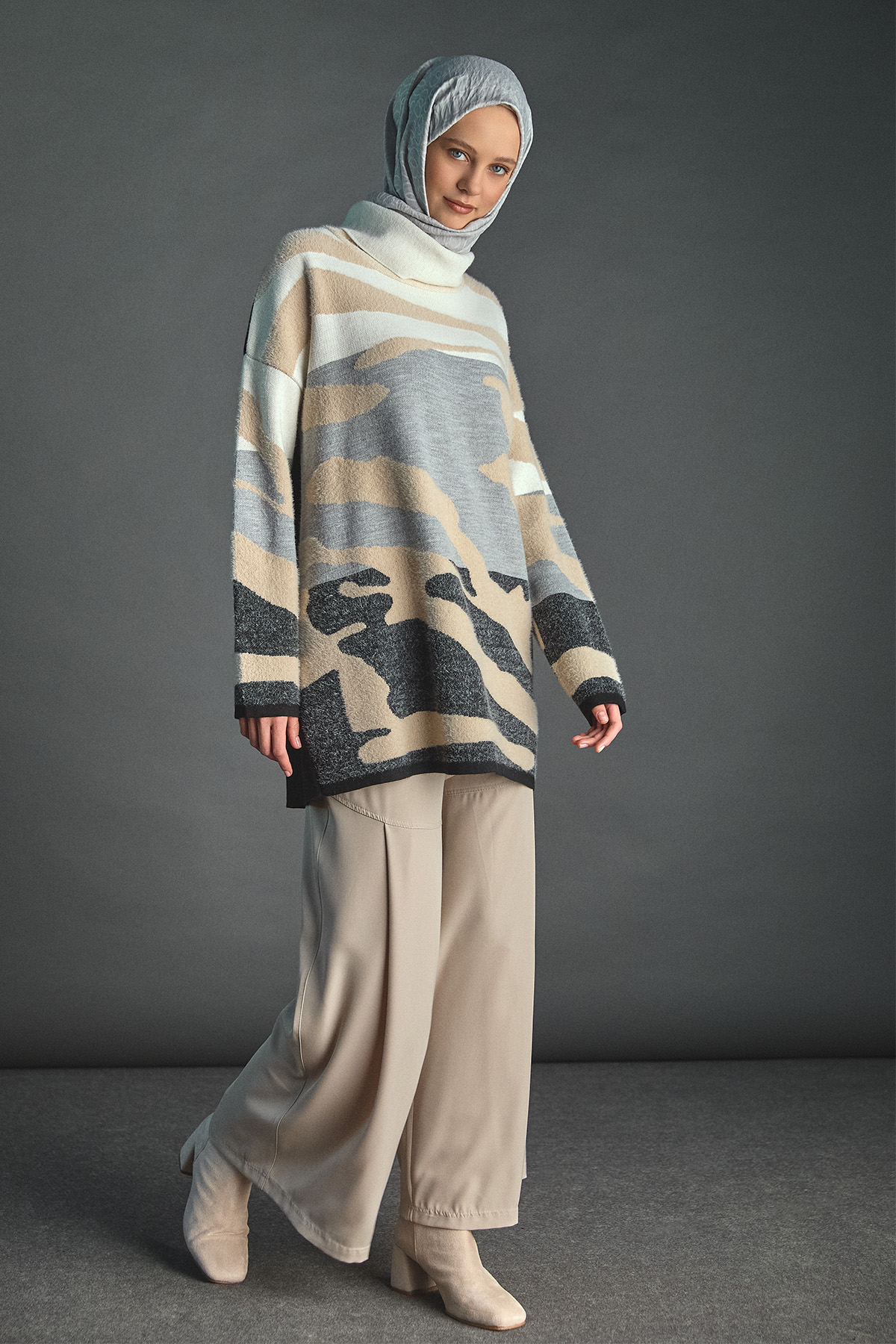 Geniş Paça Robalı Krep Pantolon