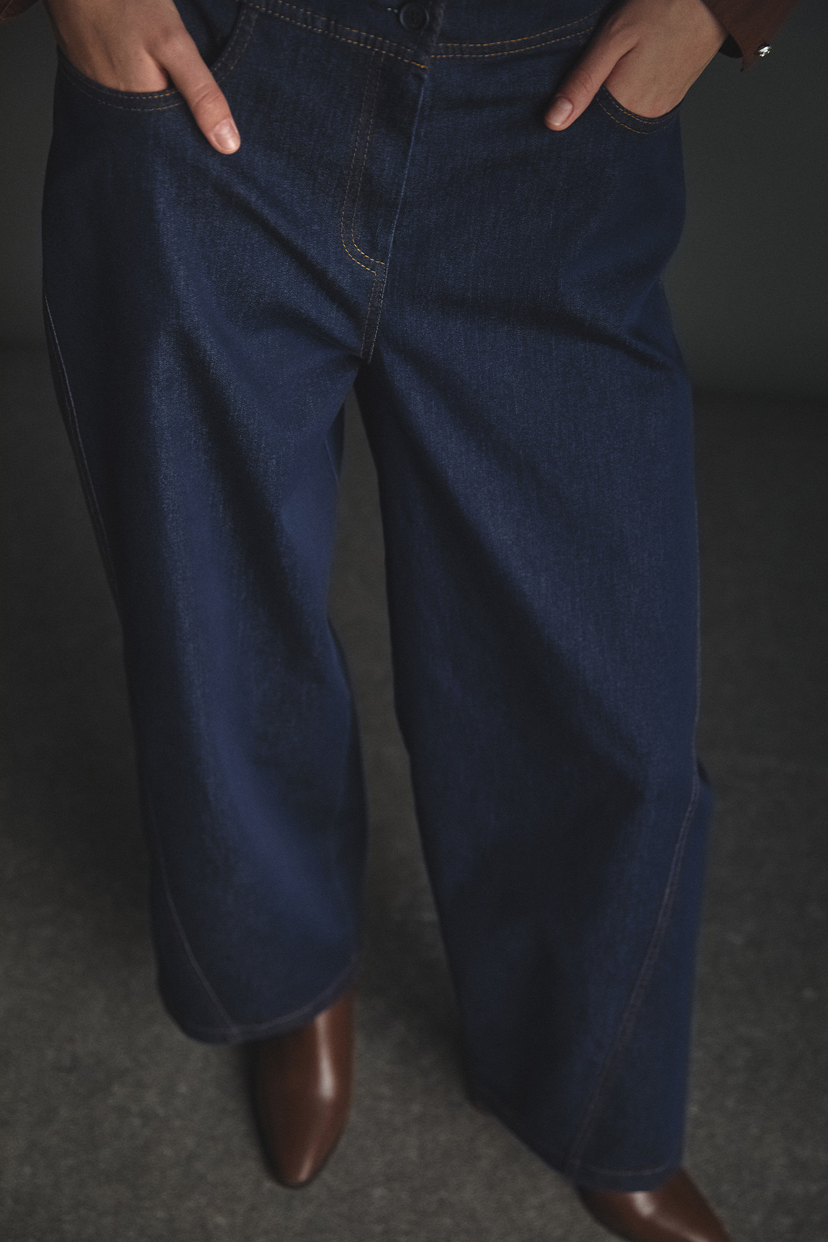 Yüksek Bel Bol Paça Denim Pantolon