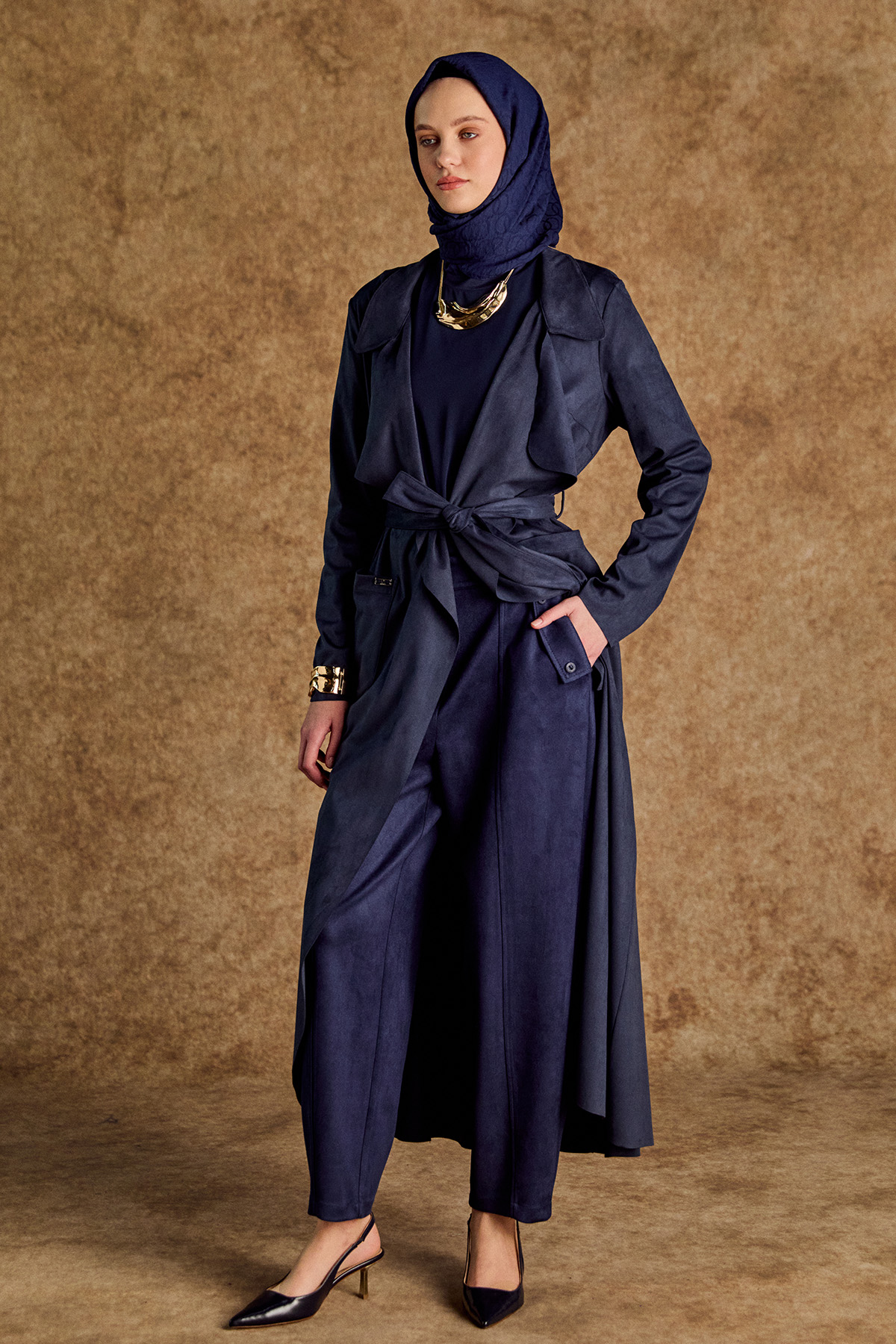 Nervürlü Şalvar Kesim Süet Pantolon