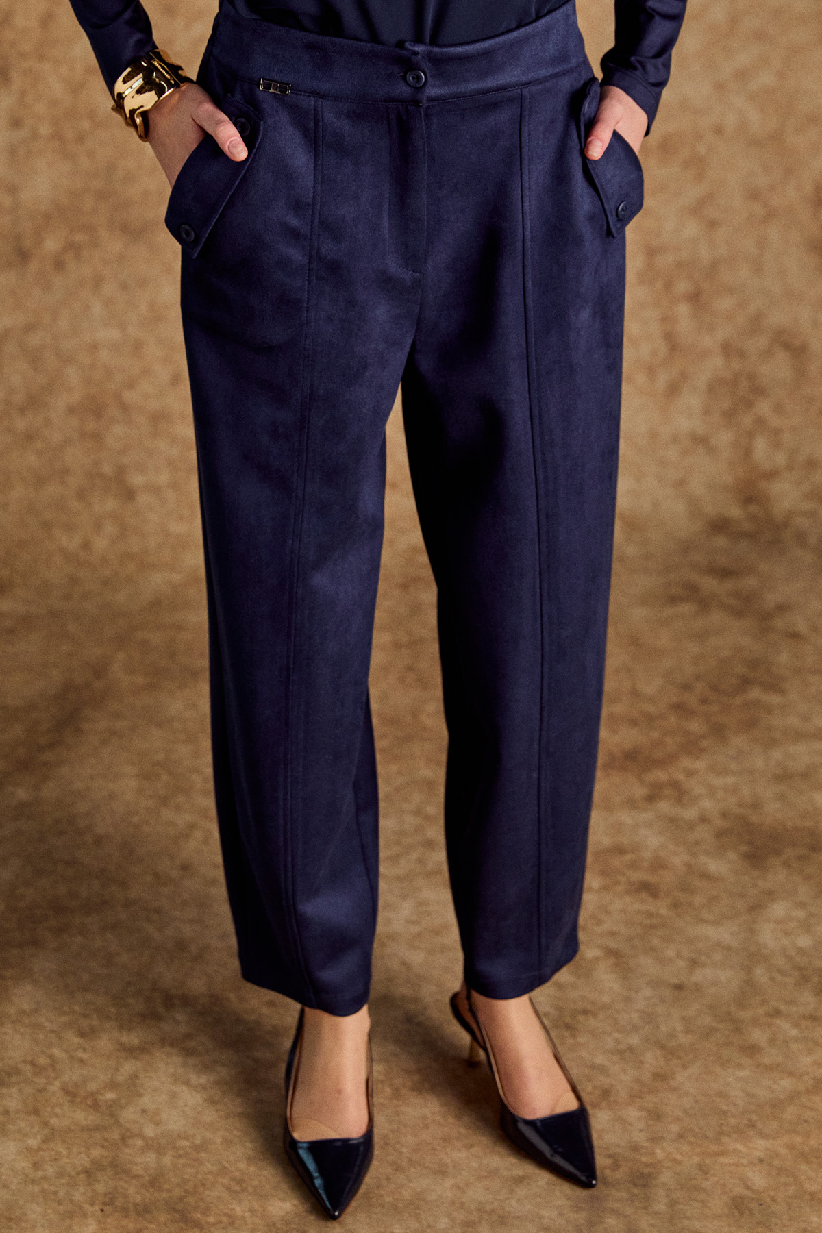 Nervürlü Şalvar Kesim Süet Pantolon