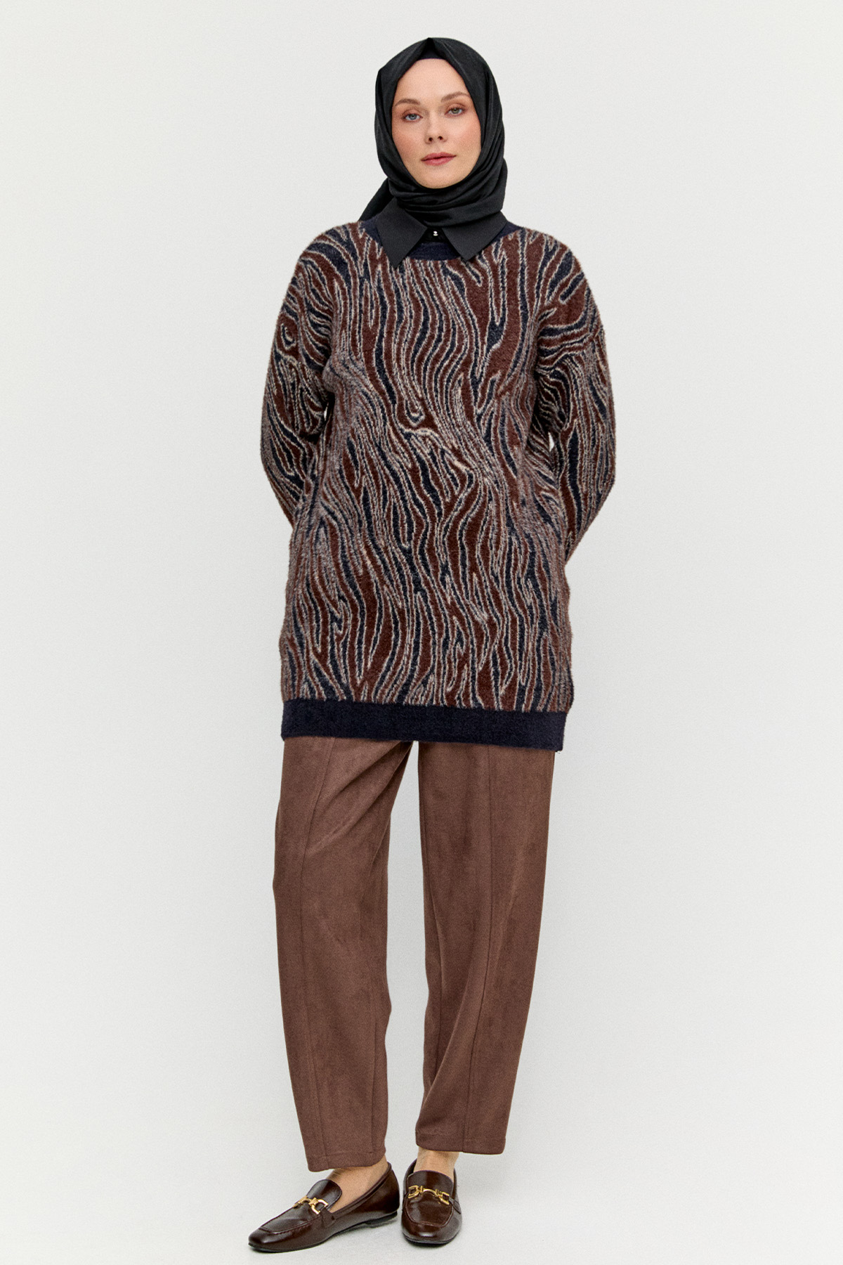 Nervürlü Şalvar Kesim Süet Pantolon, Tesettür Giyim