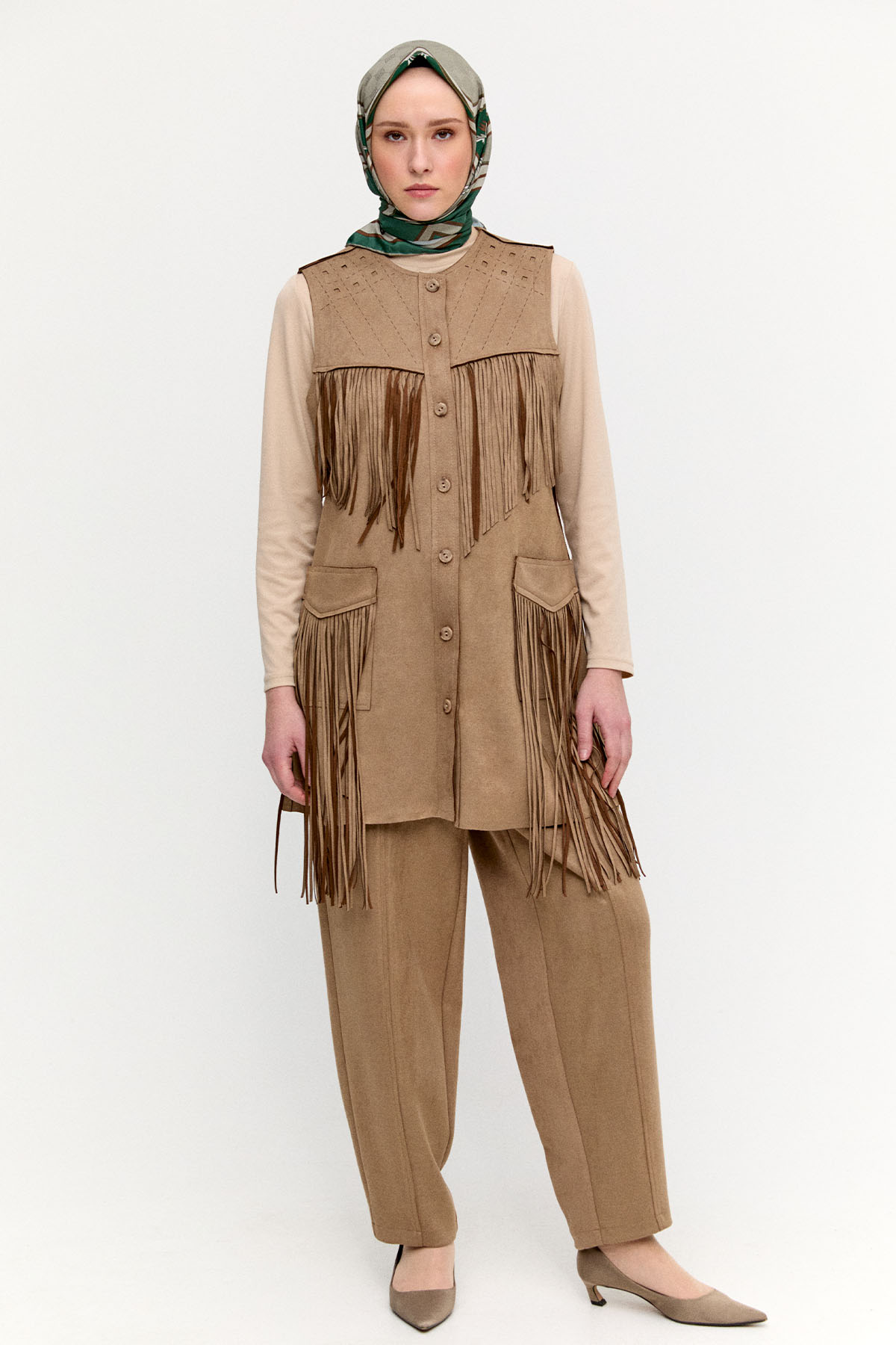 Nervürlü Şalvar Kesim Süet Pantolon, Tesettür Giyim