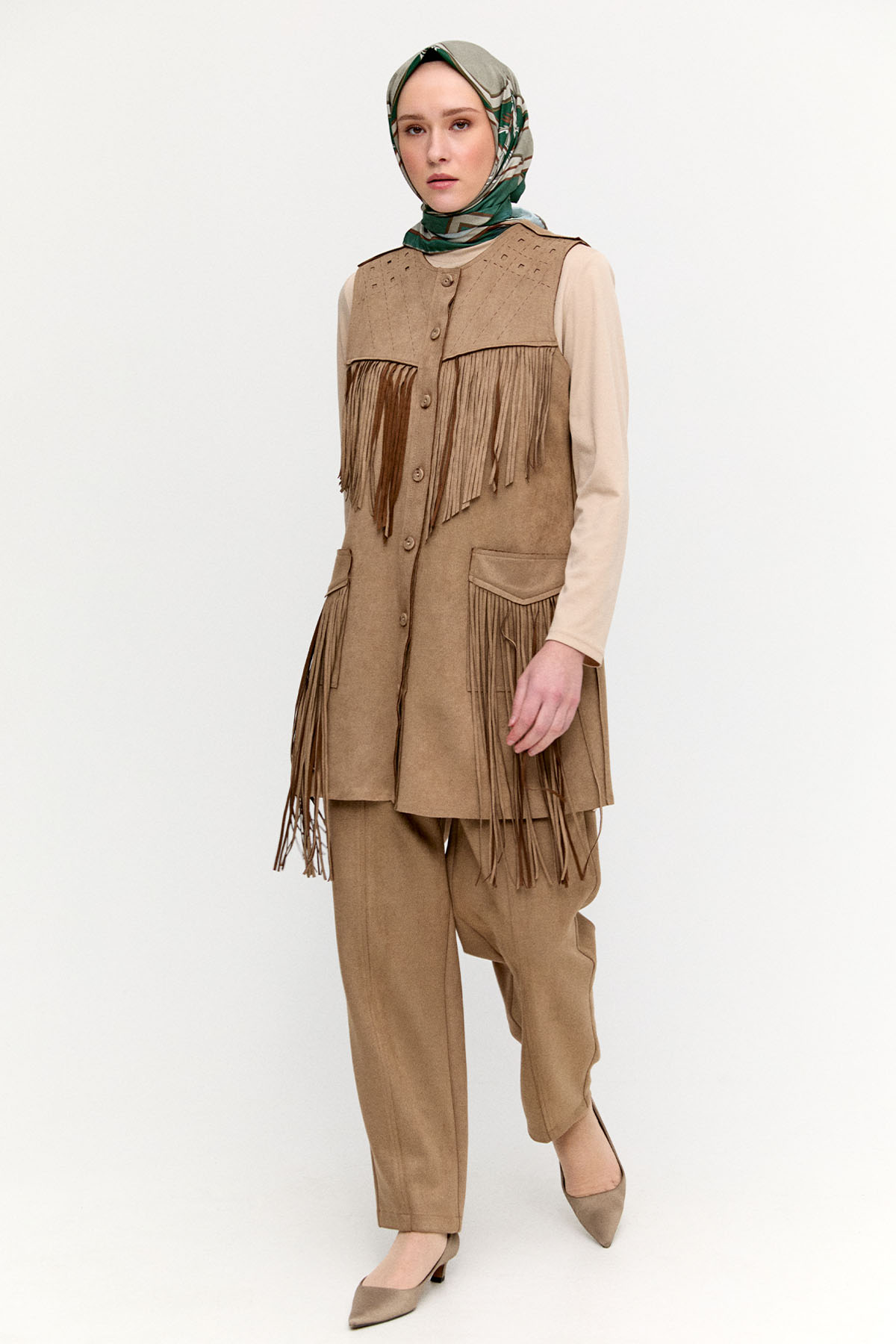 Nervürlü Şalvar Kesim Süet Pantolon, Tesettür Giyim