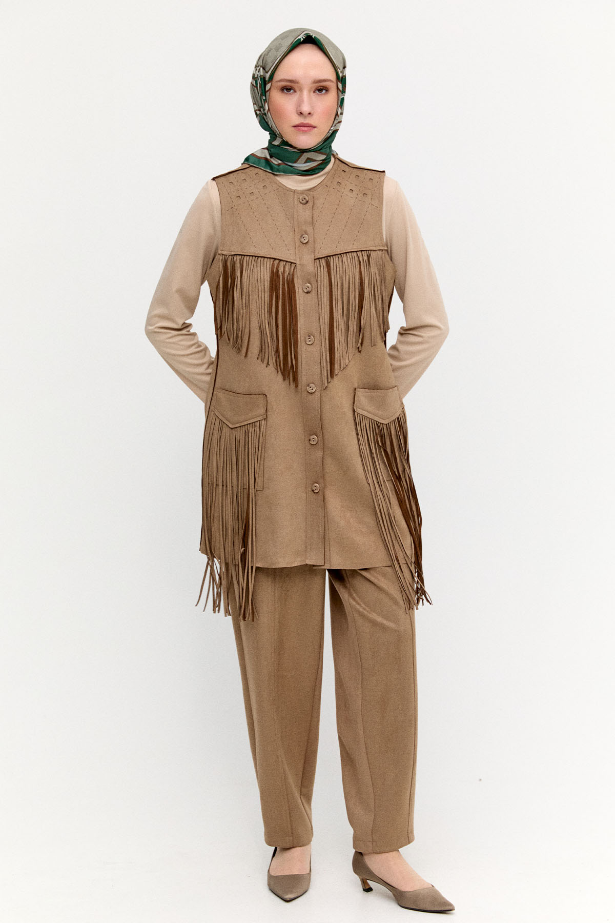 Nervürlü Şalvar Kesim Süet Pantolon, Tesettür Giyim