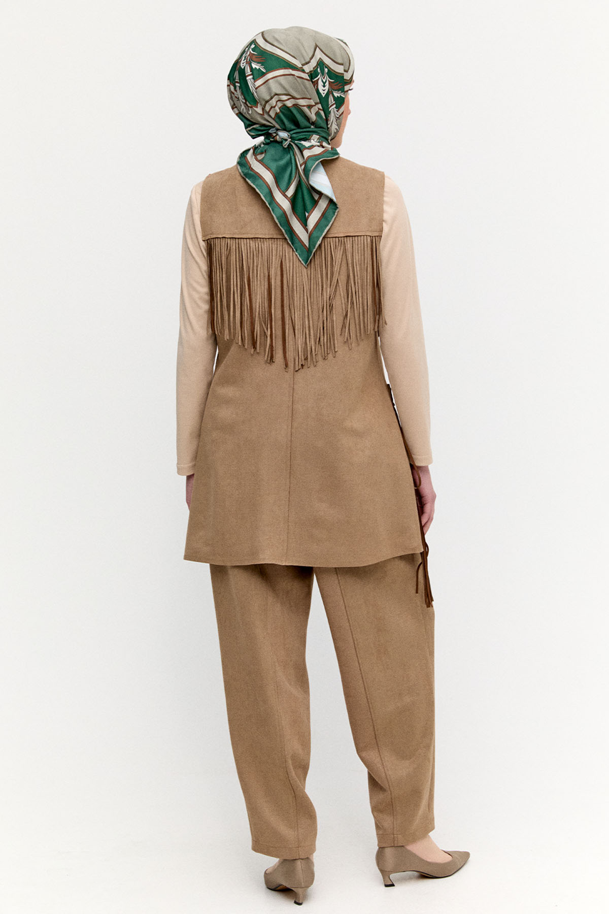 Nervürlü Şalvar Kesim Süet Pantolon, Tesettür Giyim