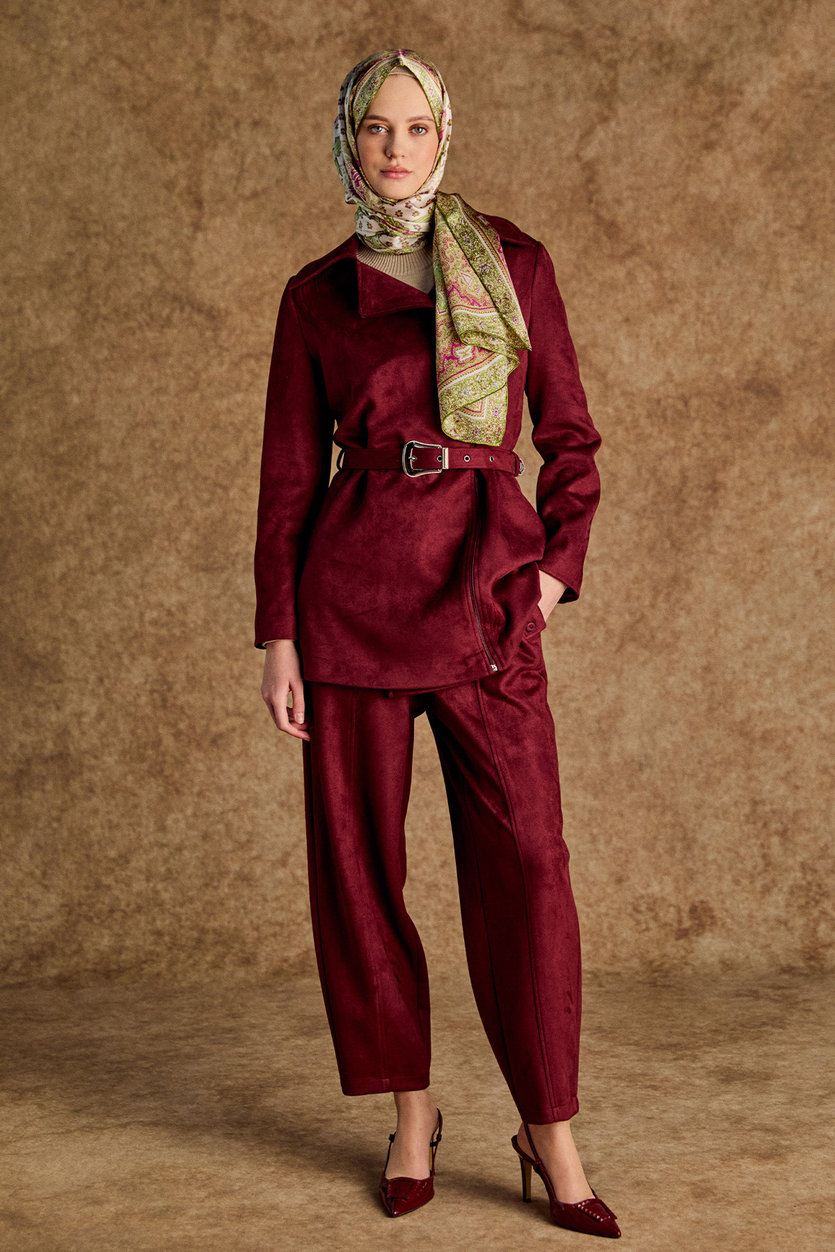 Nervürlü Şalvar Kesim Süet Pantolon