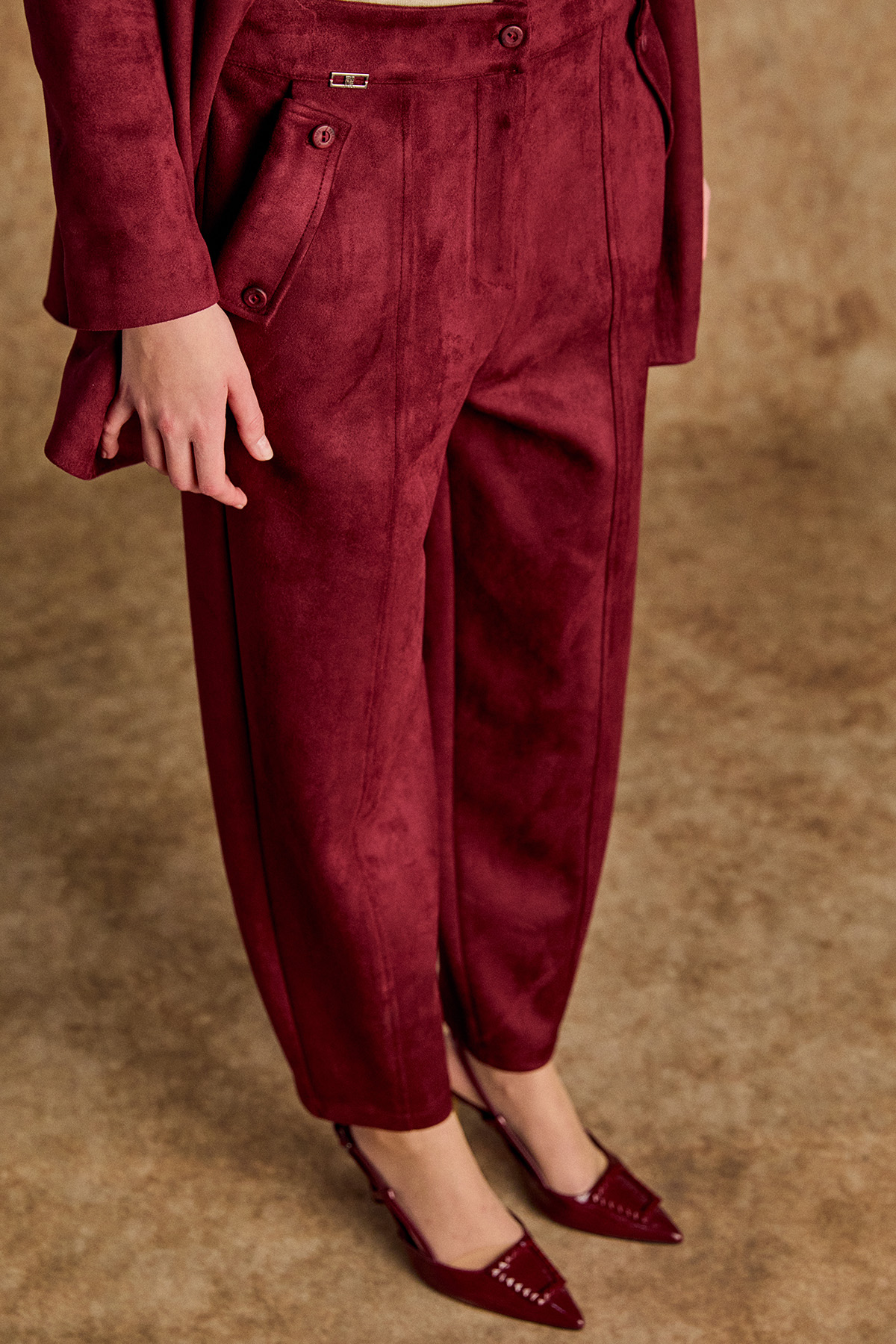 Nervürlü Şalvar Kesim Süet Pantolon