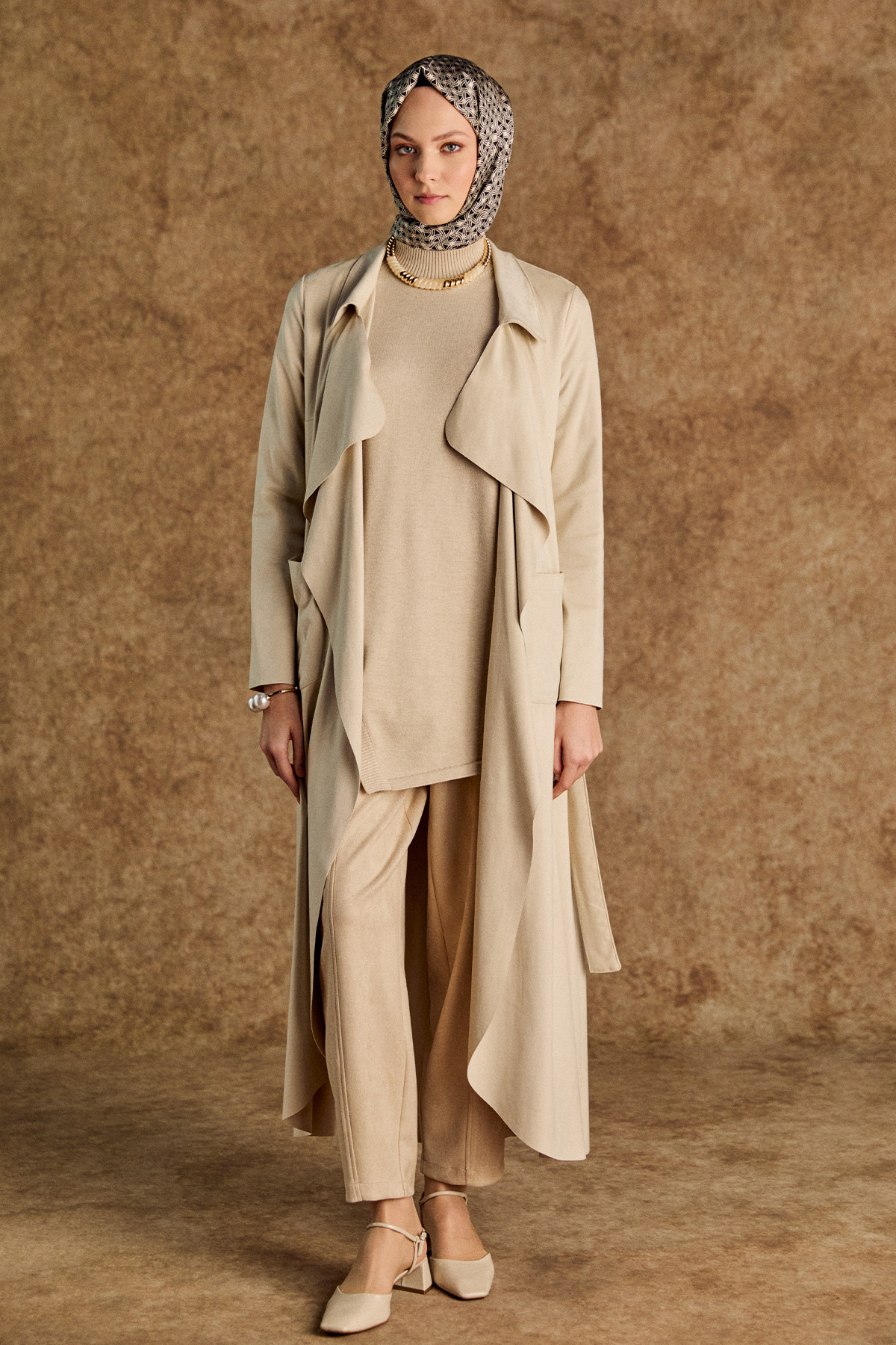 Nervürlü Şalvar Kesim Süet Pantolon