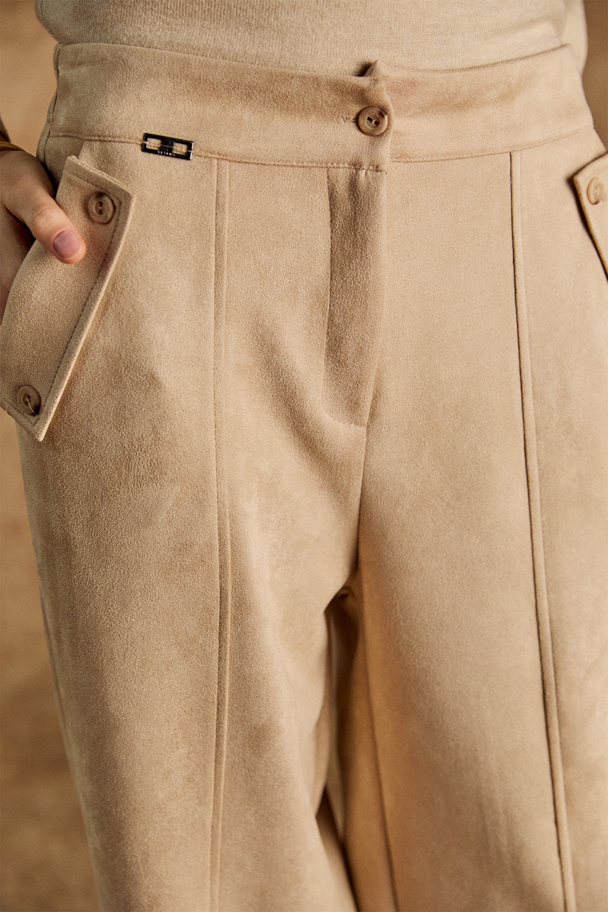 Nervürlü Şalvar Kesim Süet Pantolon