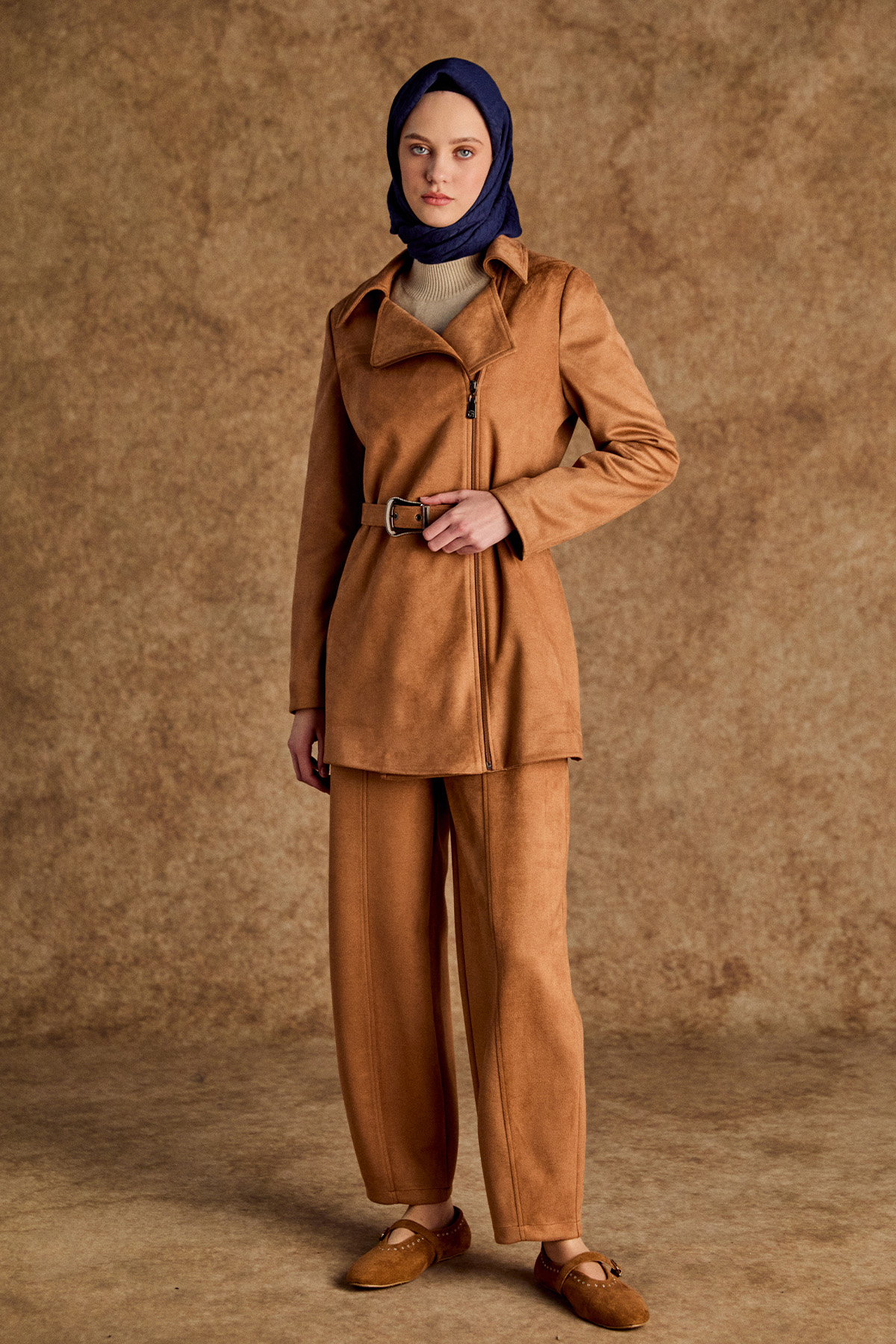 Nervürlü Şalvar Kesim Süet Pantolon