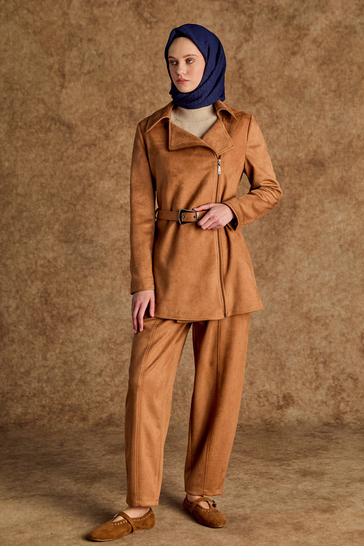 Nervürlü Şalvar Kesim Süet Pantolon