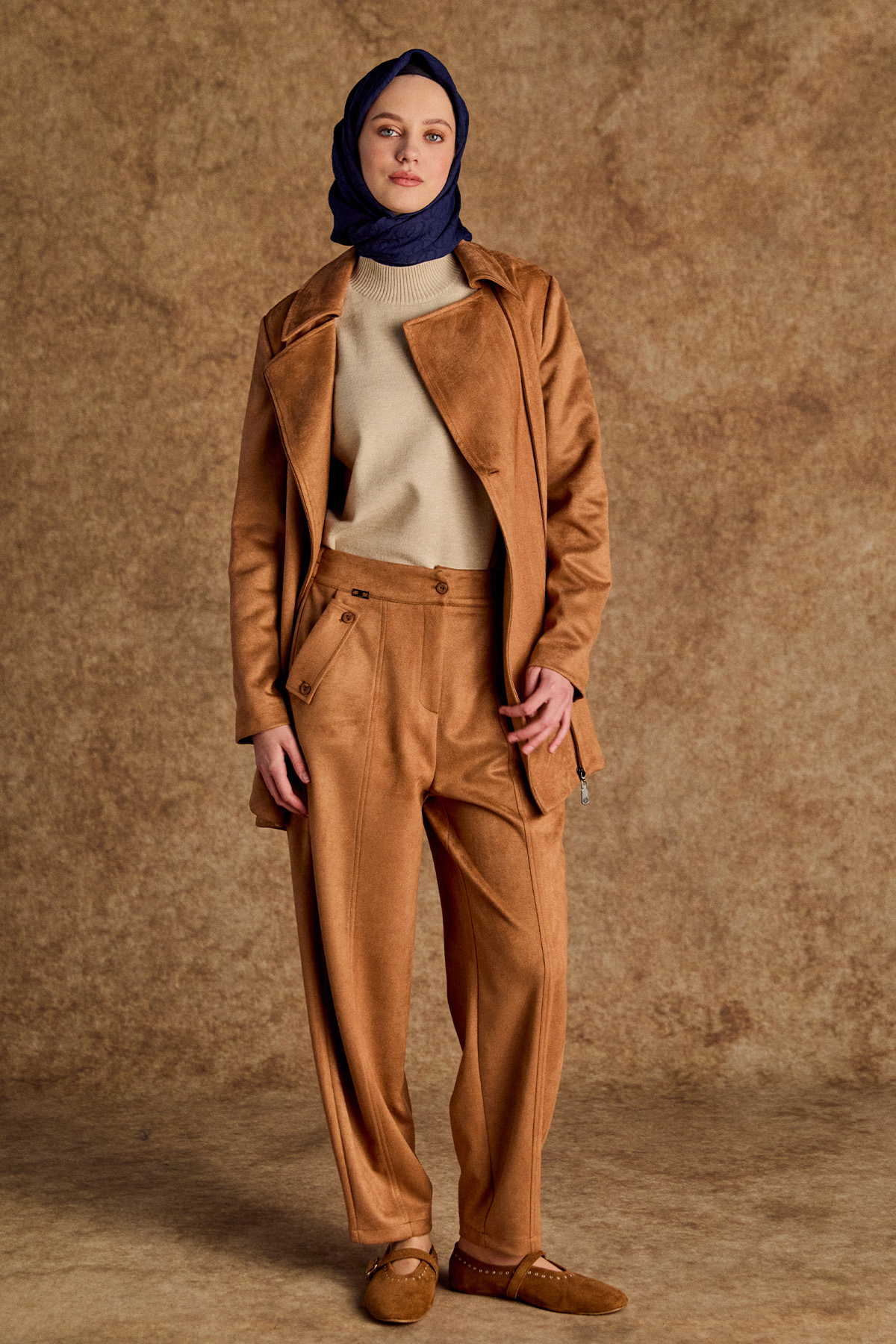 Nervürlü Şalvar Kesim Süet Pantolon