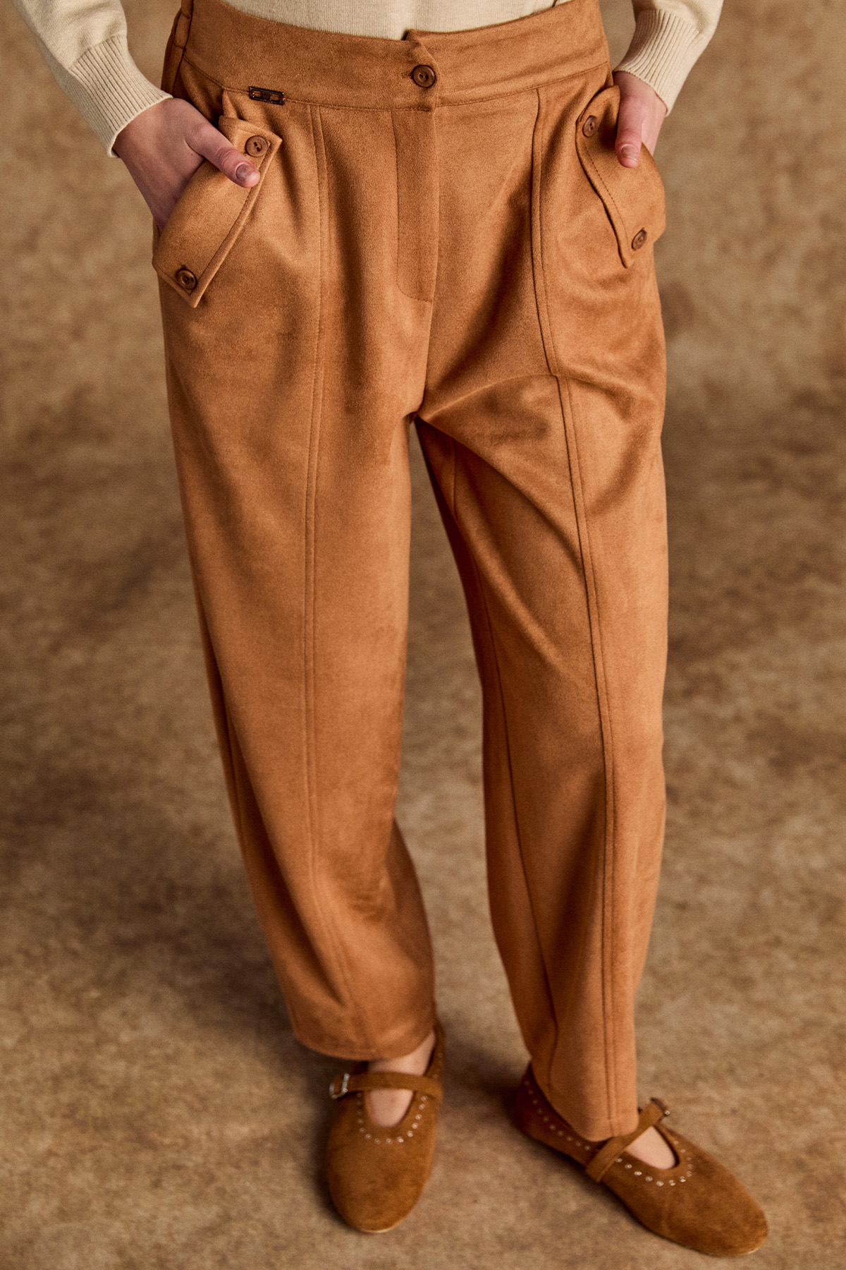 Nervürlü Şalvar Kesim Süet Pantolon