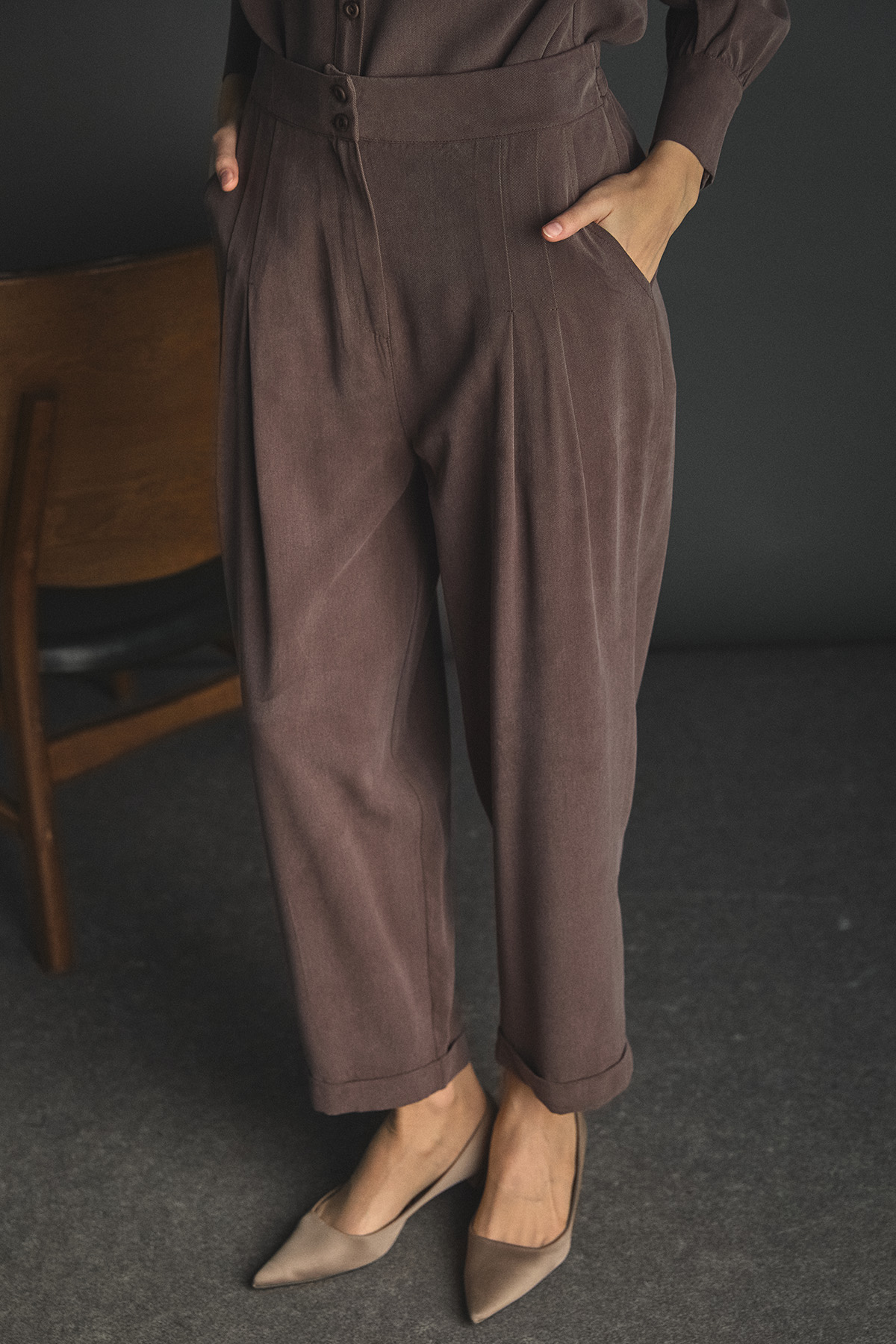 Pilikaşe Detaylı Lyocell Pantolon