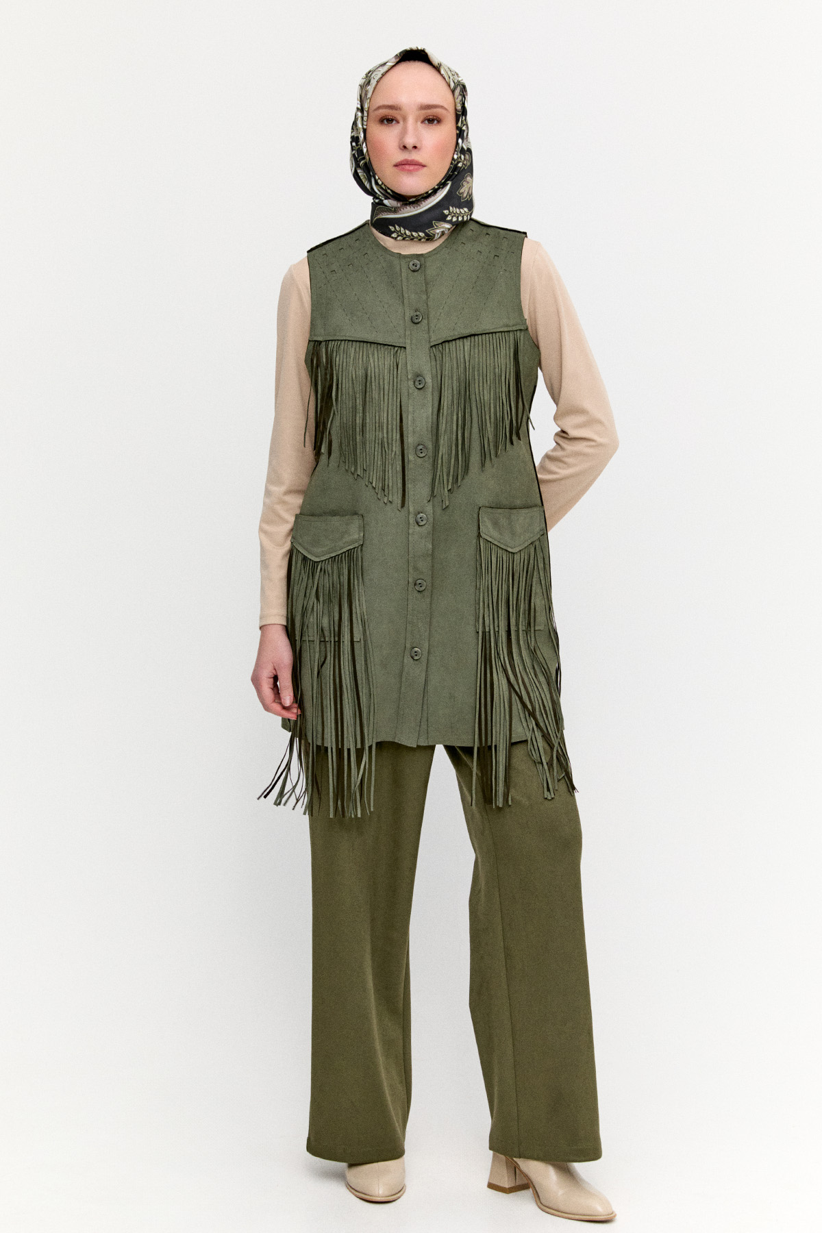 Süet Boru Paça Pantolon, Tesettür Giyim