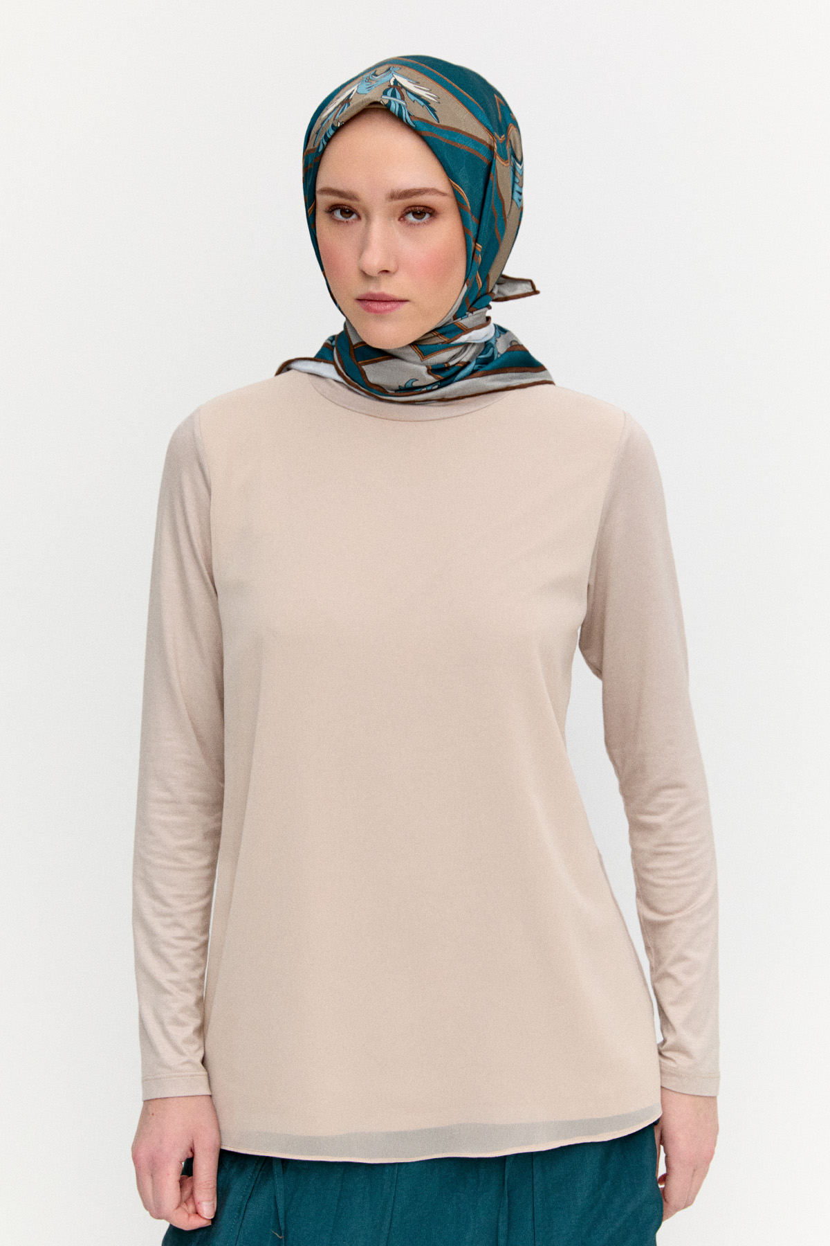 Şifon Detaylı Penye Bluz, Tesettür Giyim