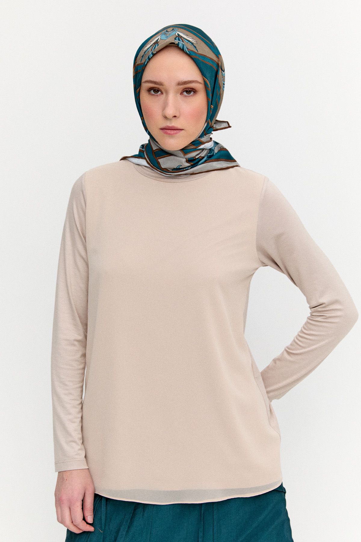 Şifon Detaylı Penye Bluz, Tesettür Giyim