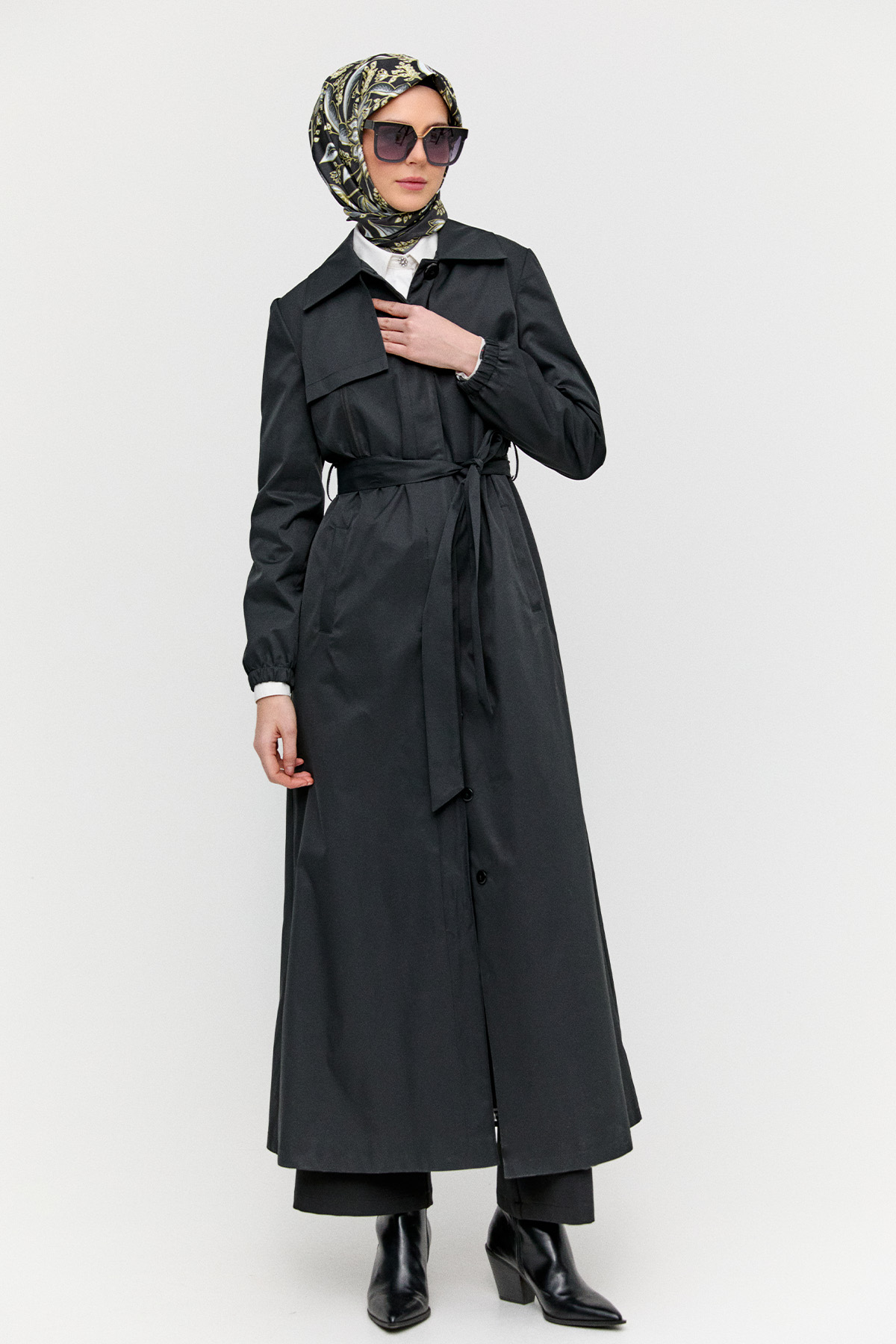 Astarı Desenli Dokuma Pardesü, Tesettür Giyim