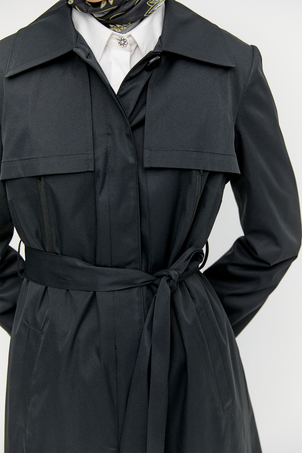 Astarı Desenli Dokuma Pardesü, Tesettür Giyim