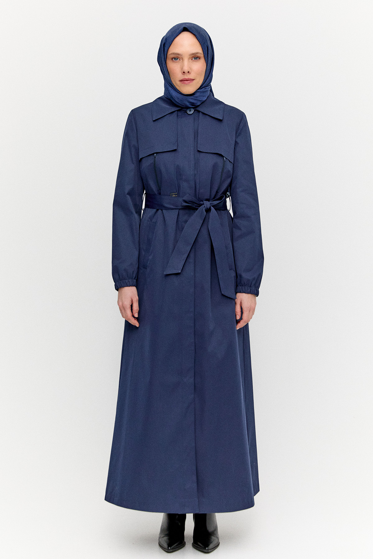 Astarı Desenli Dokuma Pardesü, Tesettür Giyim