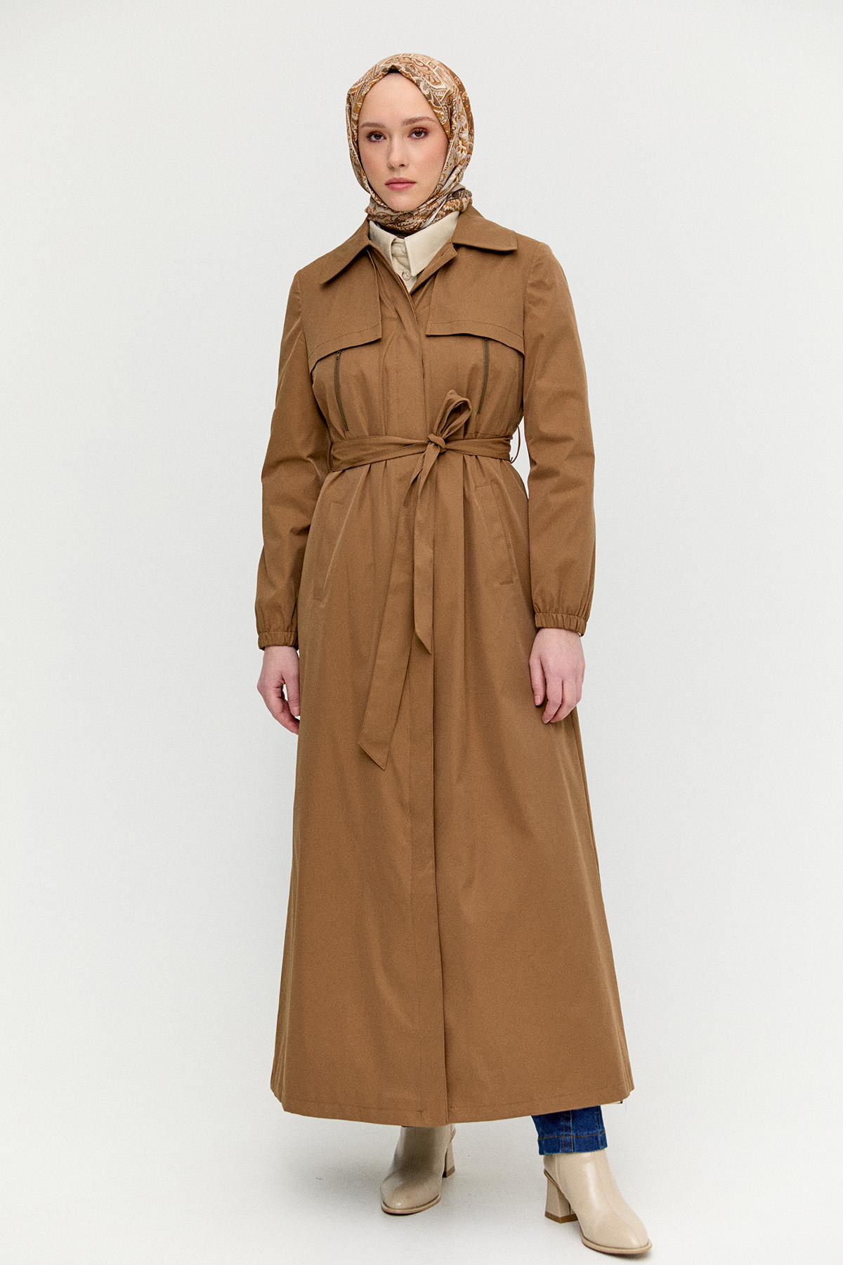 Astarı Desenli Dokuma Pardesü, Tesettür Giyim