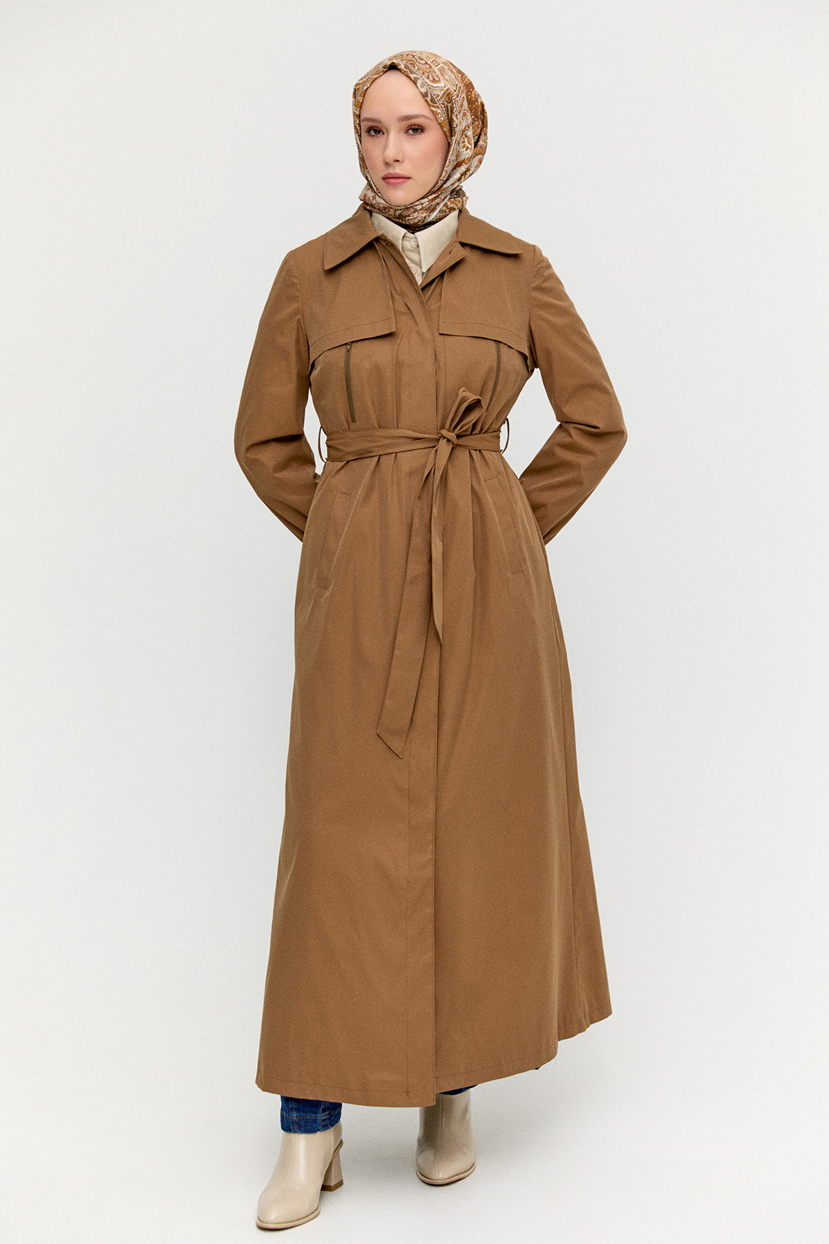 Astarı Desenli Dokuma Pardesü, Tesettür Giyim