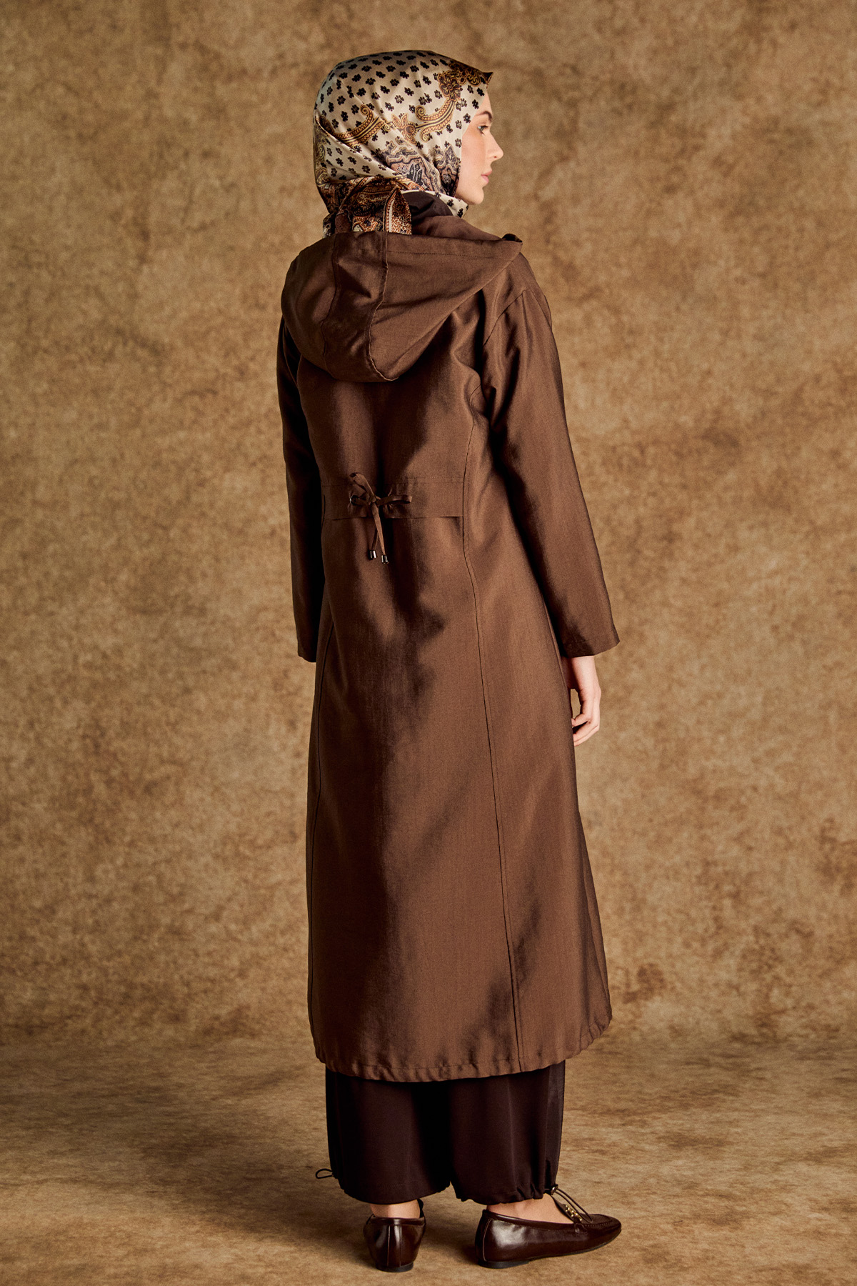 Kapüşonlu Fermuarlı Bağcıklı Pardesü