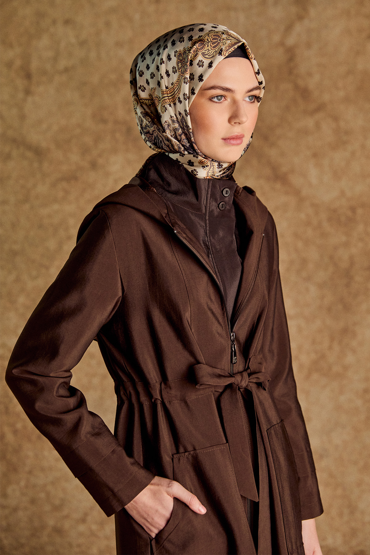 Kapüşonlu Kuşaklı Cepli Pardösü